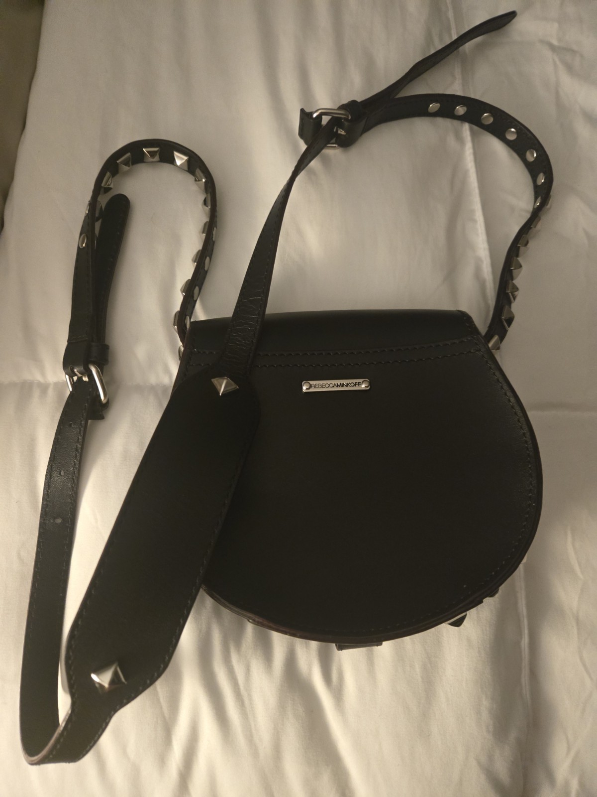 Rebecca Minkoff Black Leather Studded Mini Saddle Bag