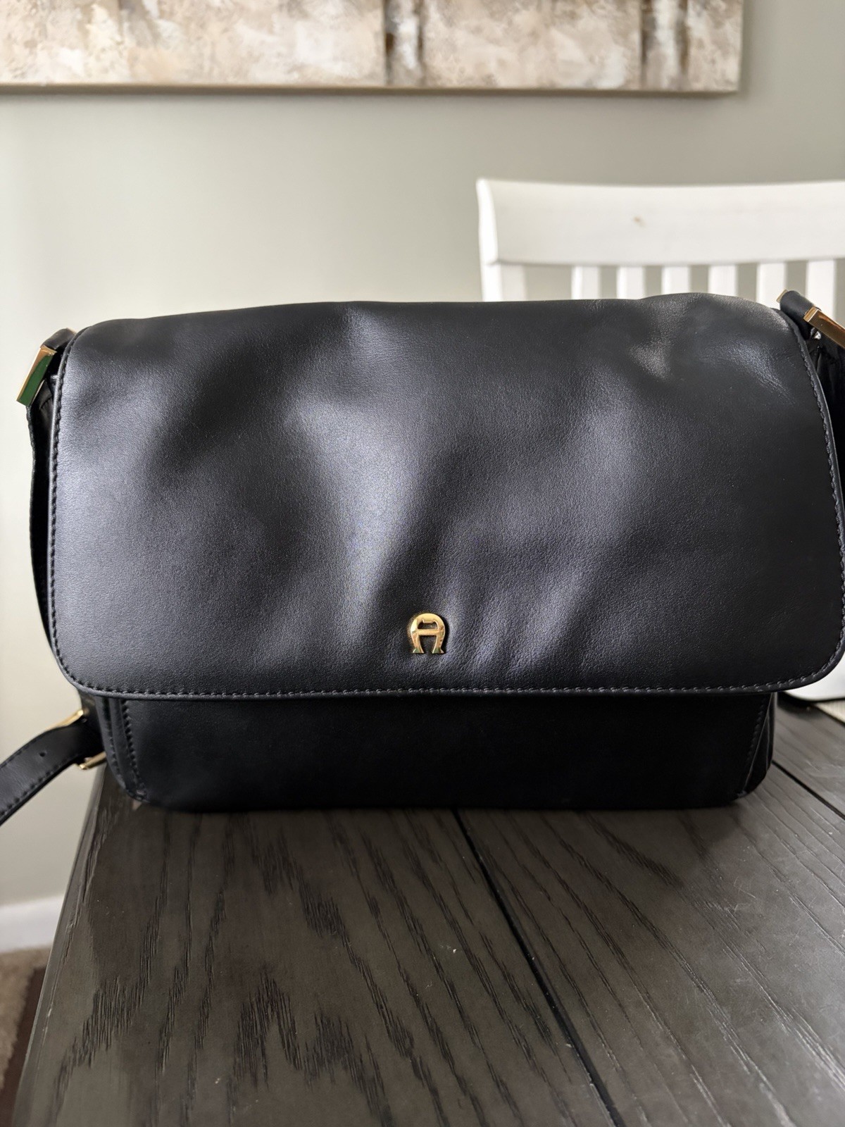 Vintage Etienne Aigner Black Logo Shoulder Bag Magnetic Flap Gold Hardware