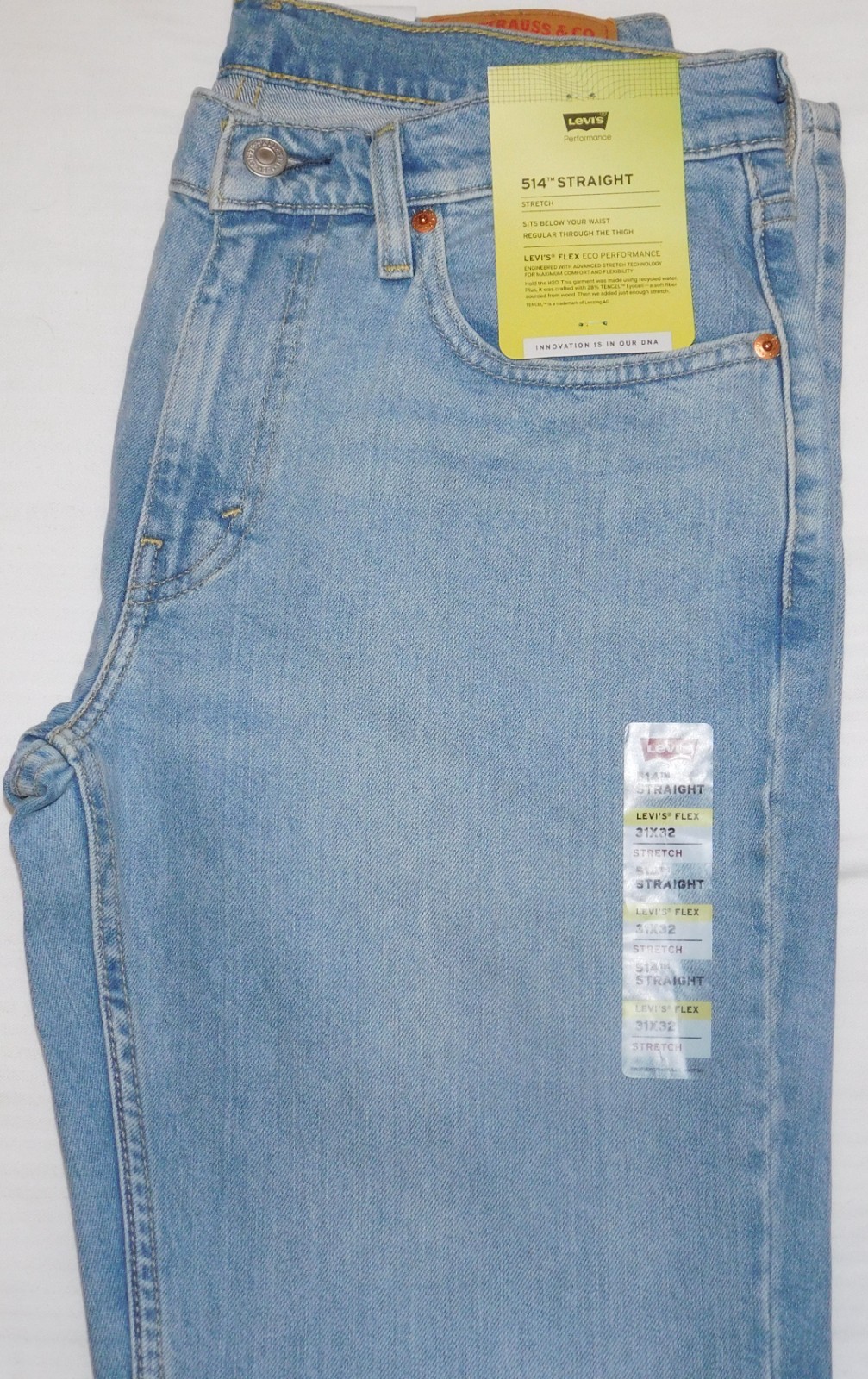 LEVIS 514 Straight Fit Jeans Stretch Sits Below Waist Flex Thornback Adv Lt Blue