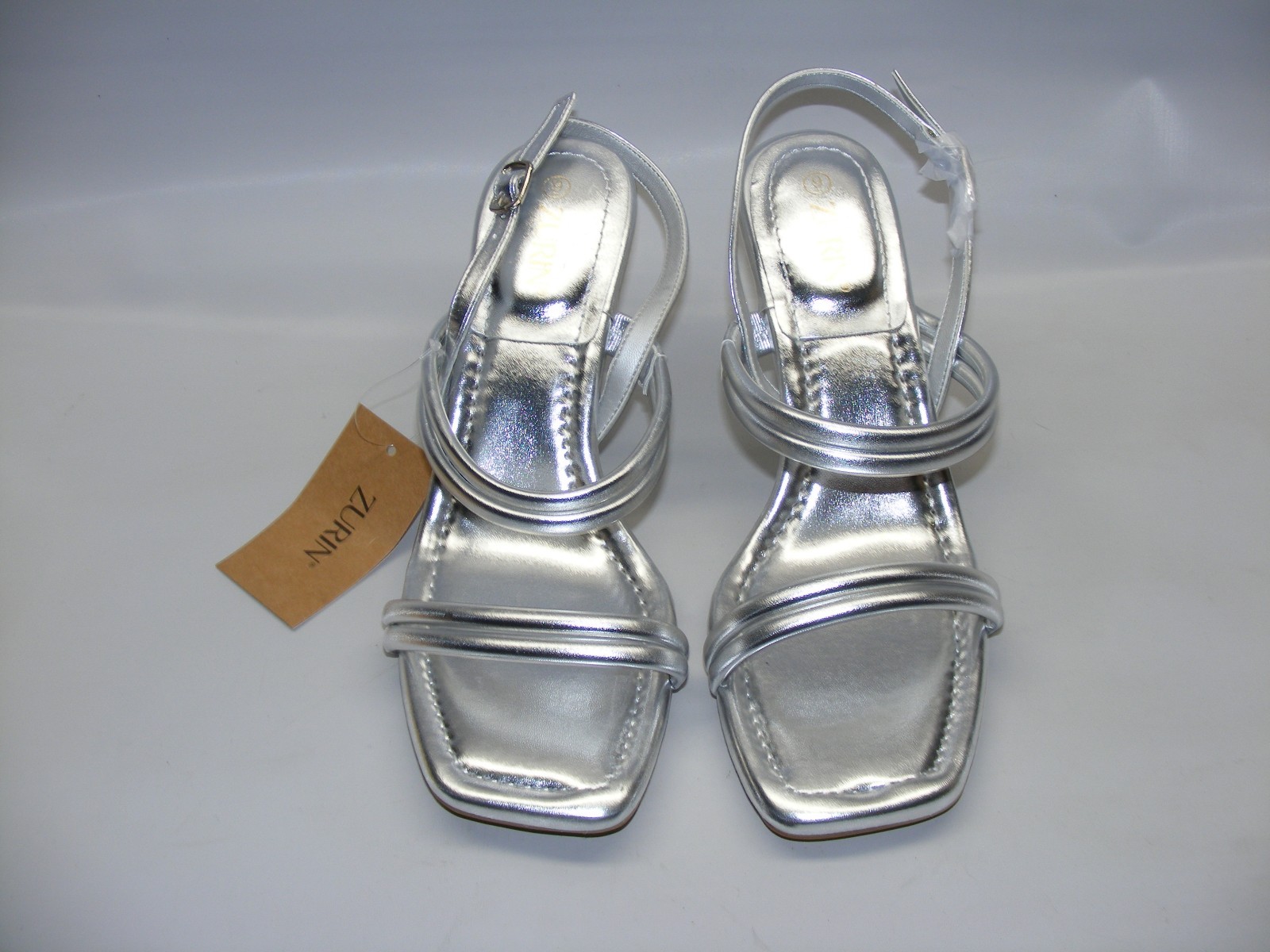 Zurin Silver Strappy Heels Size 9 M Sandals Square Open Toe Dress Wedding Party