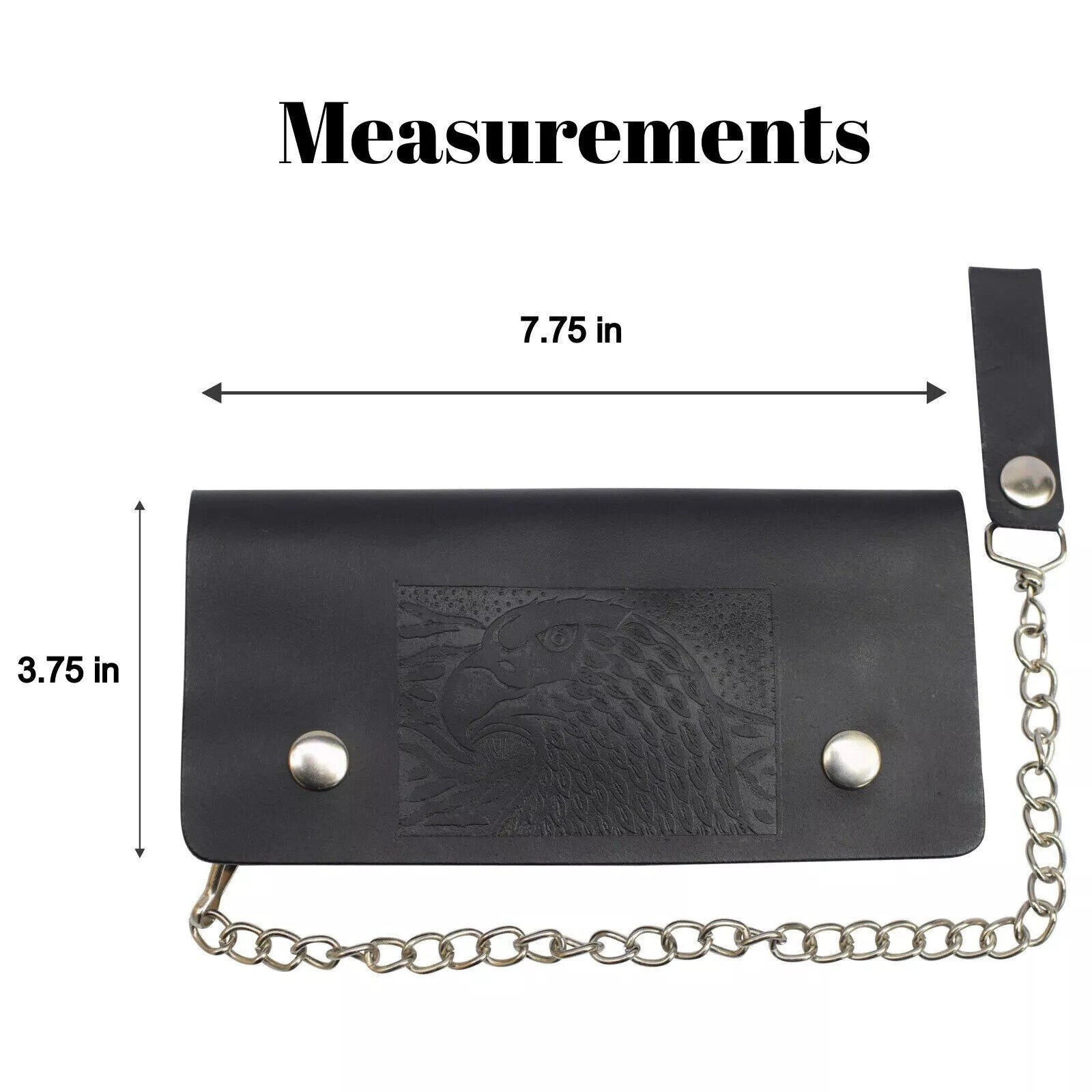 Leather Men Motorcycle Trucker Biker Chain Wallet With Inside Zipper, Black