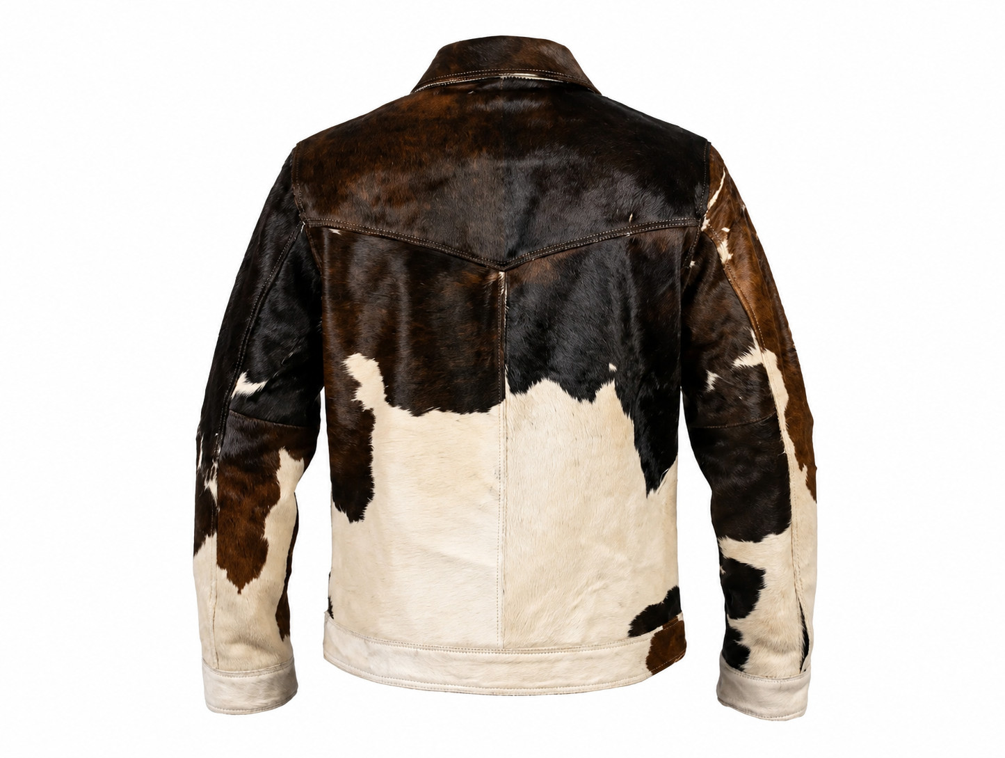Handmade Genuine Hair On Cowhide Leather Jacket Men’s Black White Ranch Coat