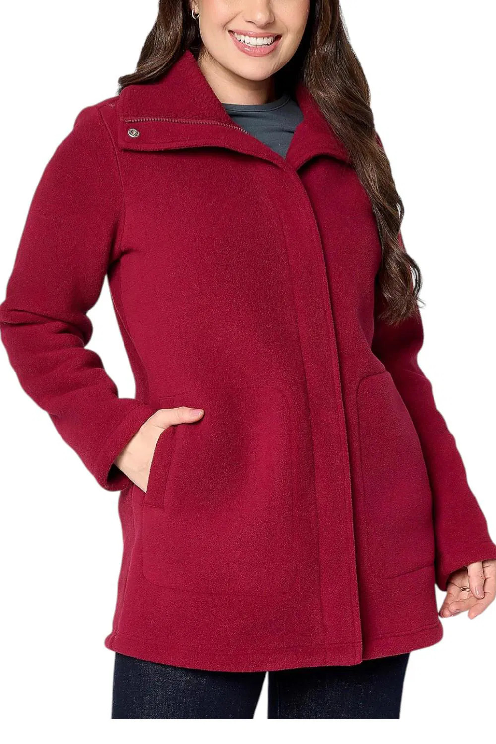 Denim & Co. Women’s Fleece Bonded Sherpa Jacket Cranberry