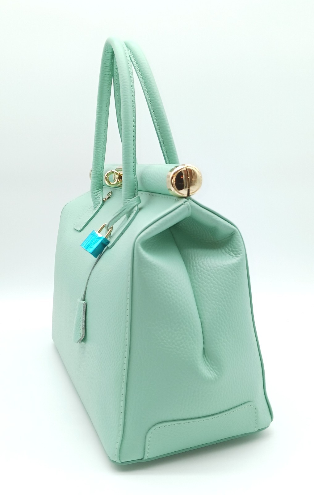 Italian Genuine Pebble Leather Handbag Satchel – Made In Italy – Mint Green