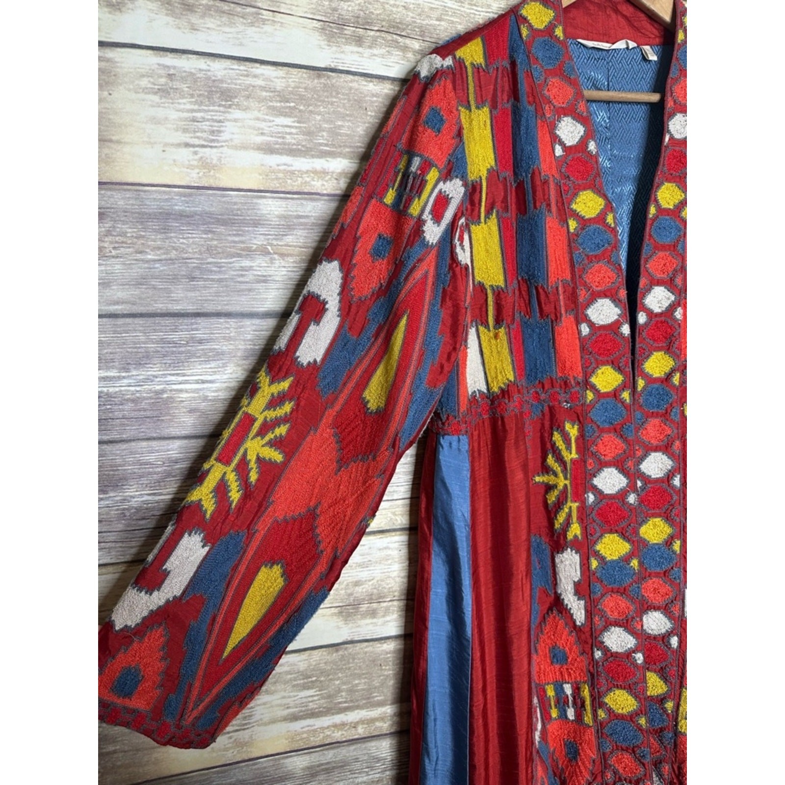 Soft Surroundings M boho embroidered Multi color Pattern Maxi Duster jacket