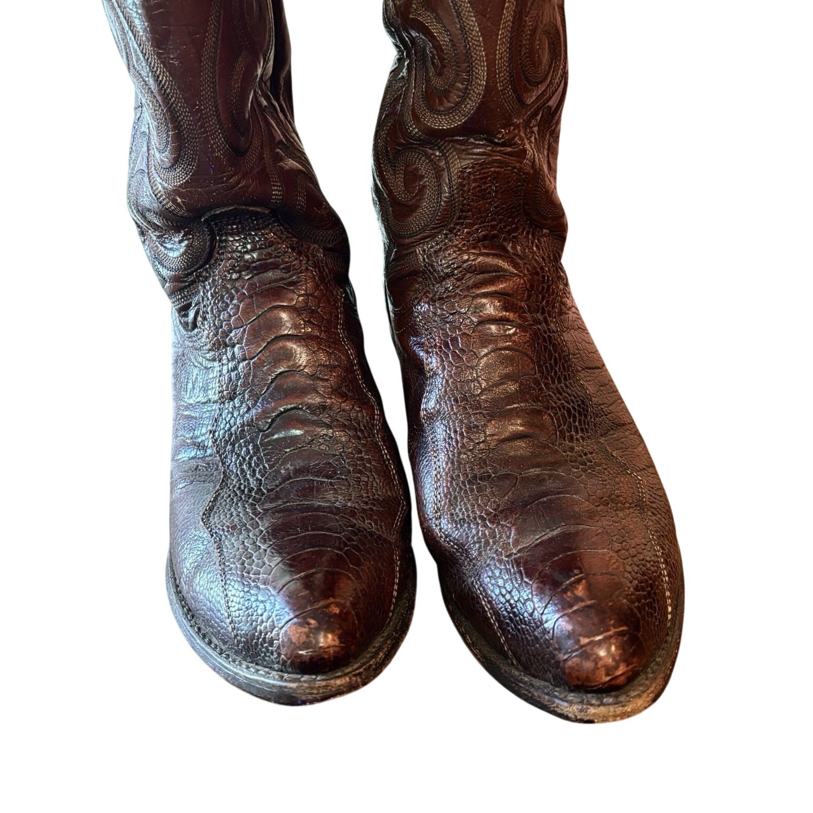 Dan Post Vintage Men’s Cowboy Boots Sz 8.5 EW Ostrich Leather Western Horses