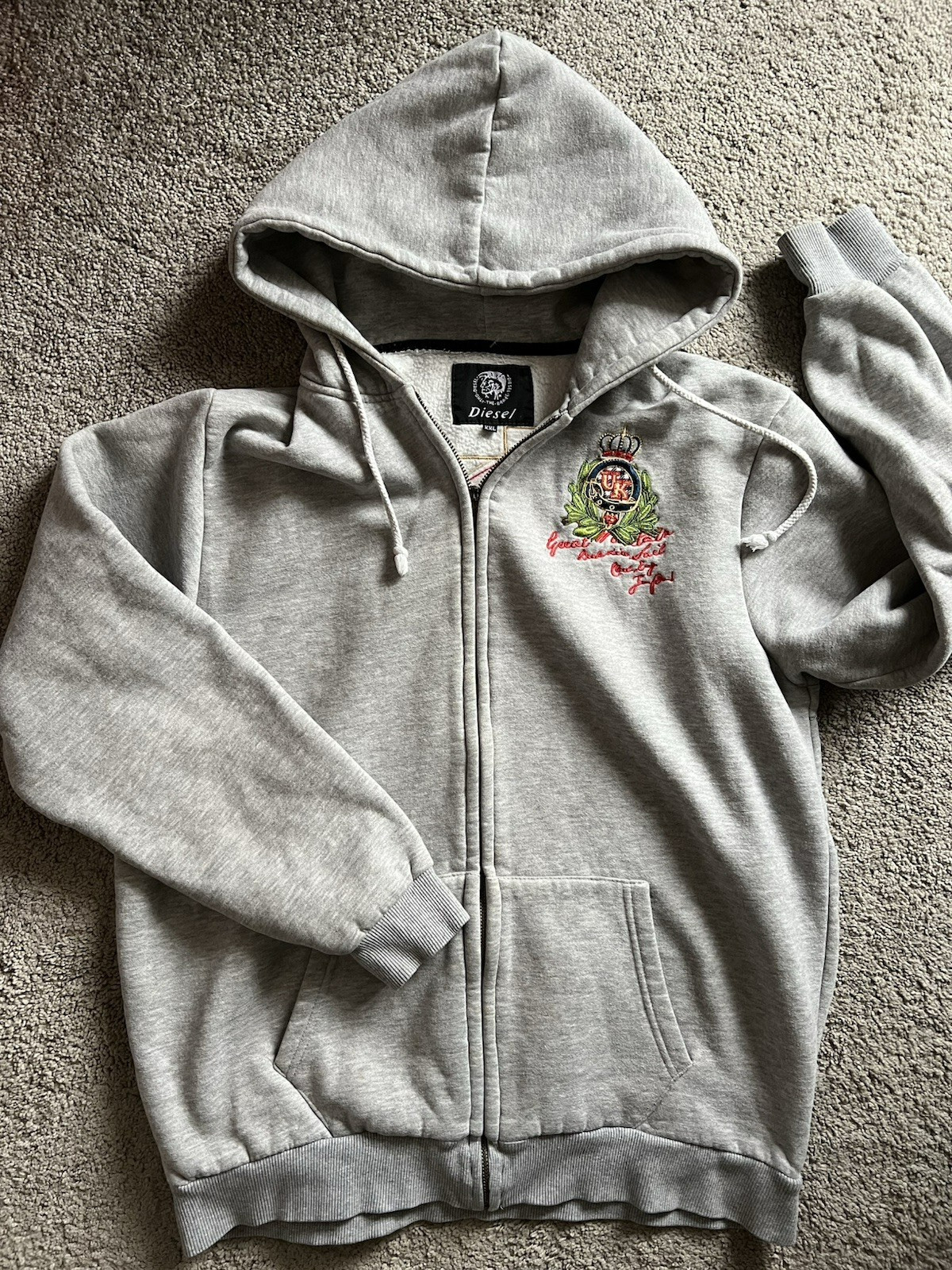 Diesel Hoodie Sweatshirt XXL Gray Long Sleeve Zip Embroidery UK La Martina FLAW