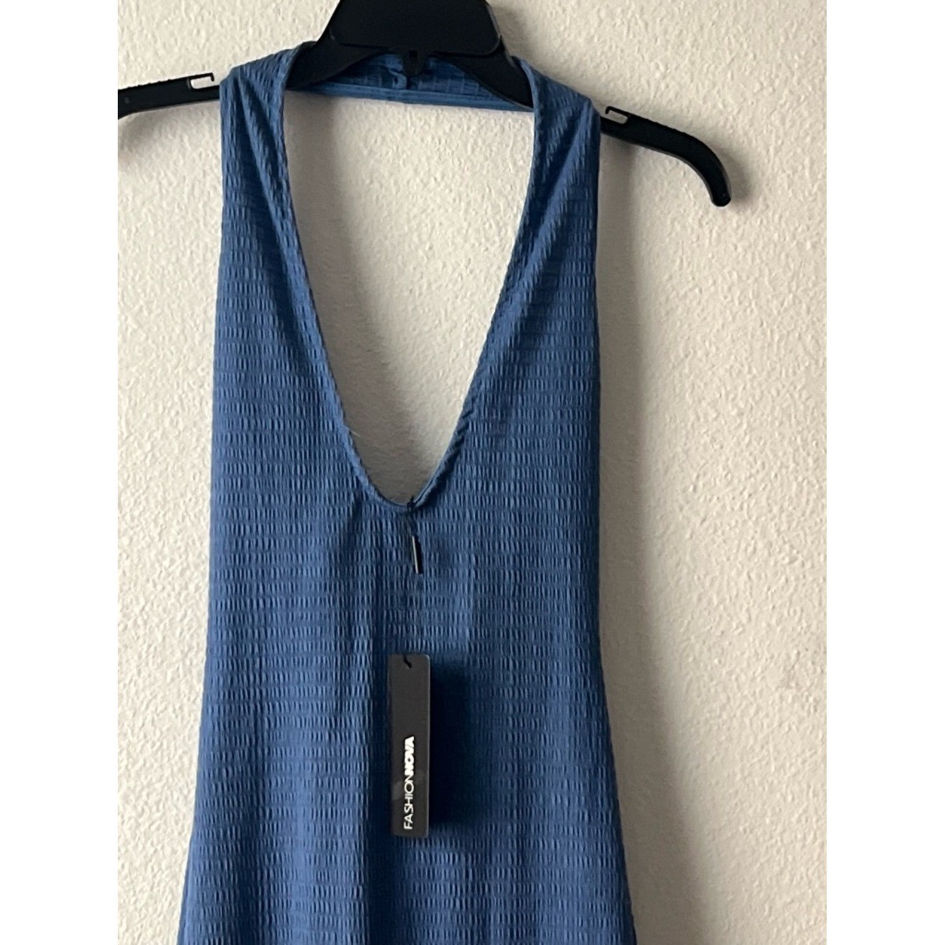 Fashion Nova Dusty Blue Backless Ribbed Tank Top, Size S