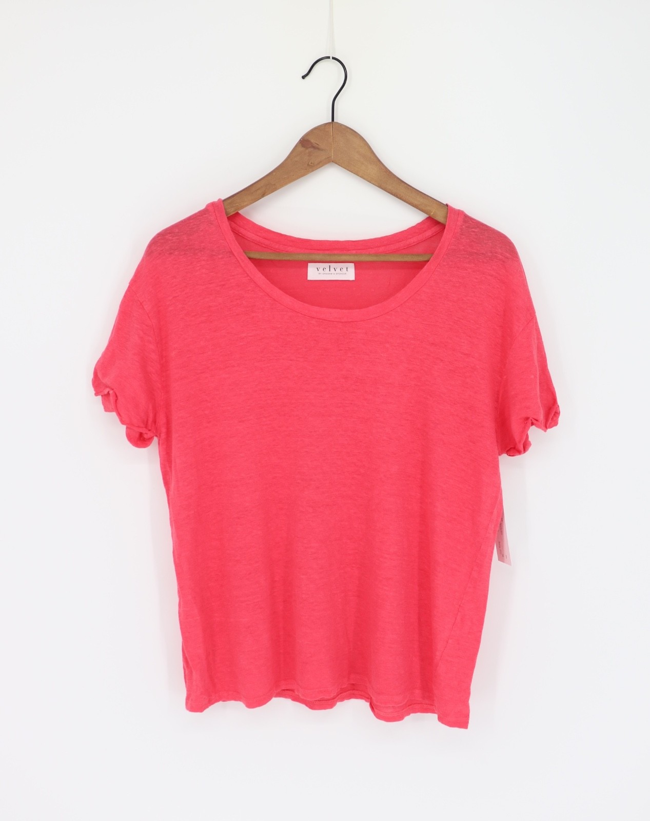 VELVET By Graham & Spencer Nichel Short Sleeve Linen Knit Top Petunia S $114 B10