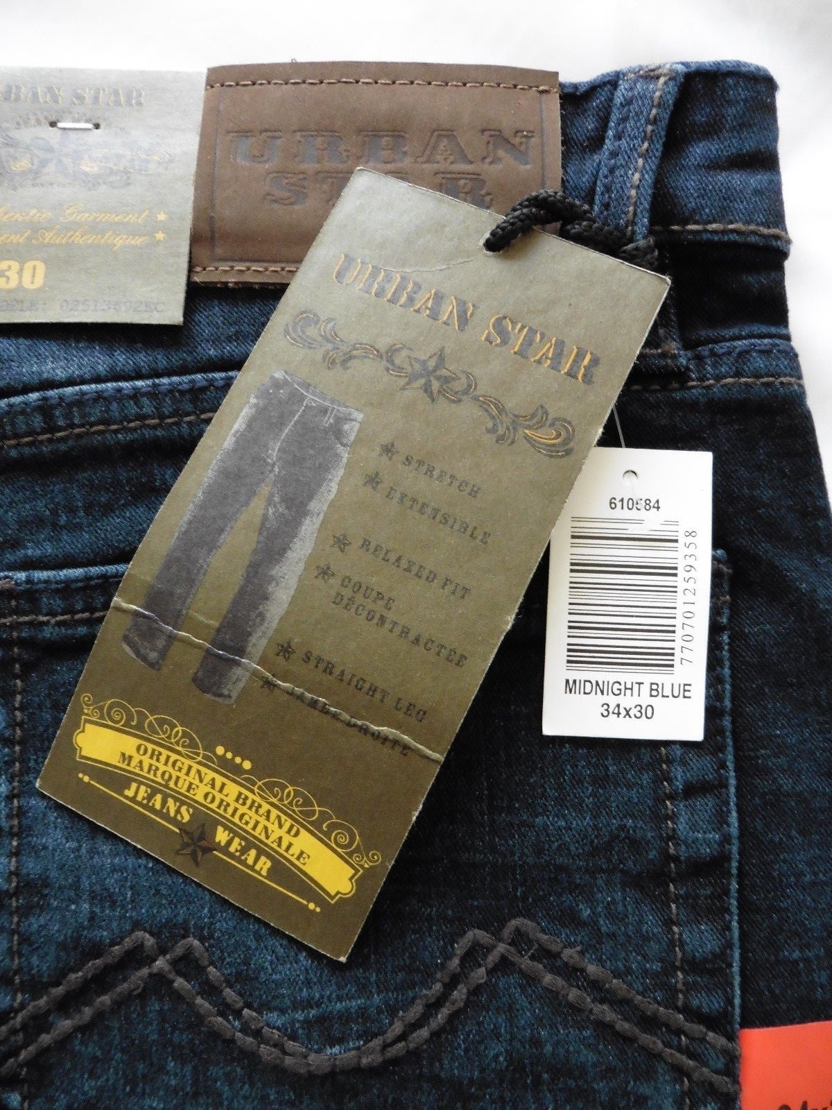 Urban Star men’s jeans – relaxed fit – straight – 34 x 30 – midnight blue – NEW!