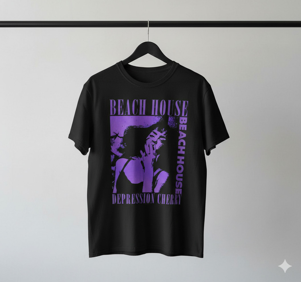 Beach House Depression Cherry Graphic T-Shirt Black Indie Dream Pop – T332