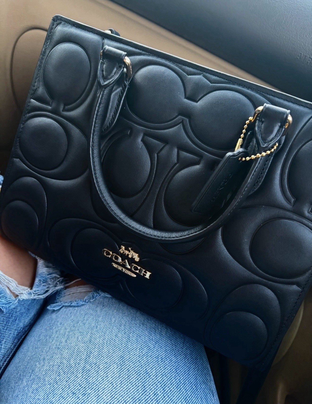 NWT Coach Maggie Small Tote Bag In Blocked Signature Leather Black CY670
