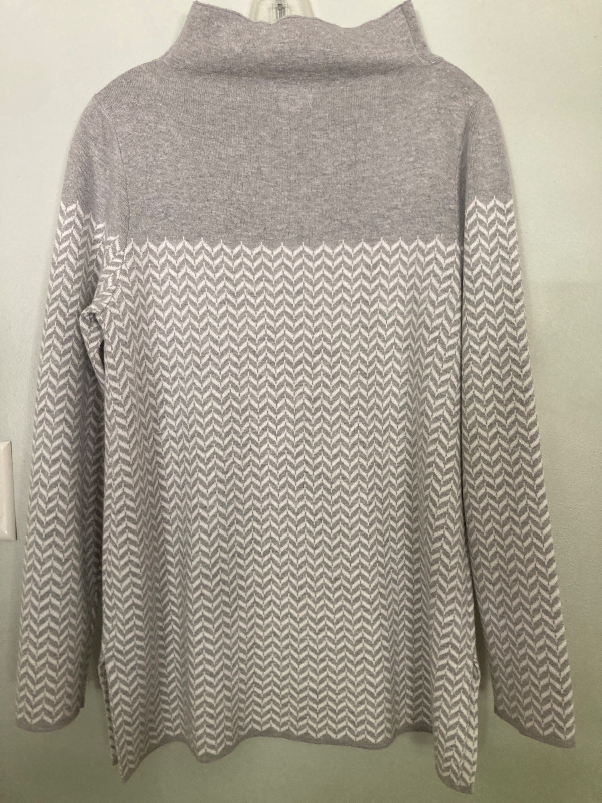 Aspen High Neck Sweater, Grey and White Chevron pattern Cozy Chic