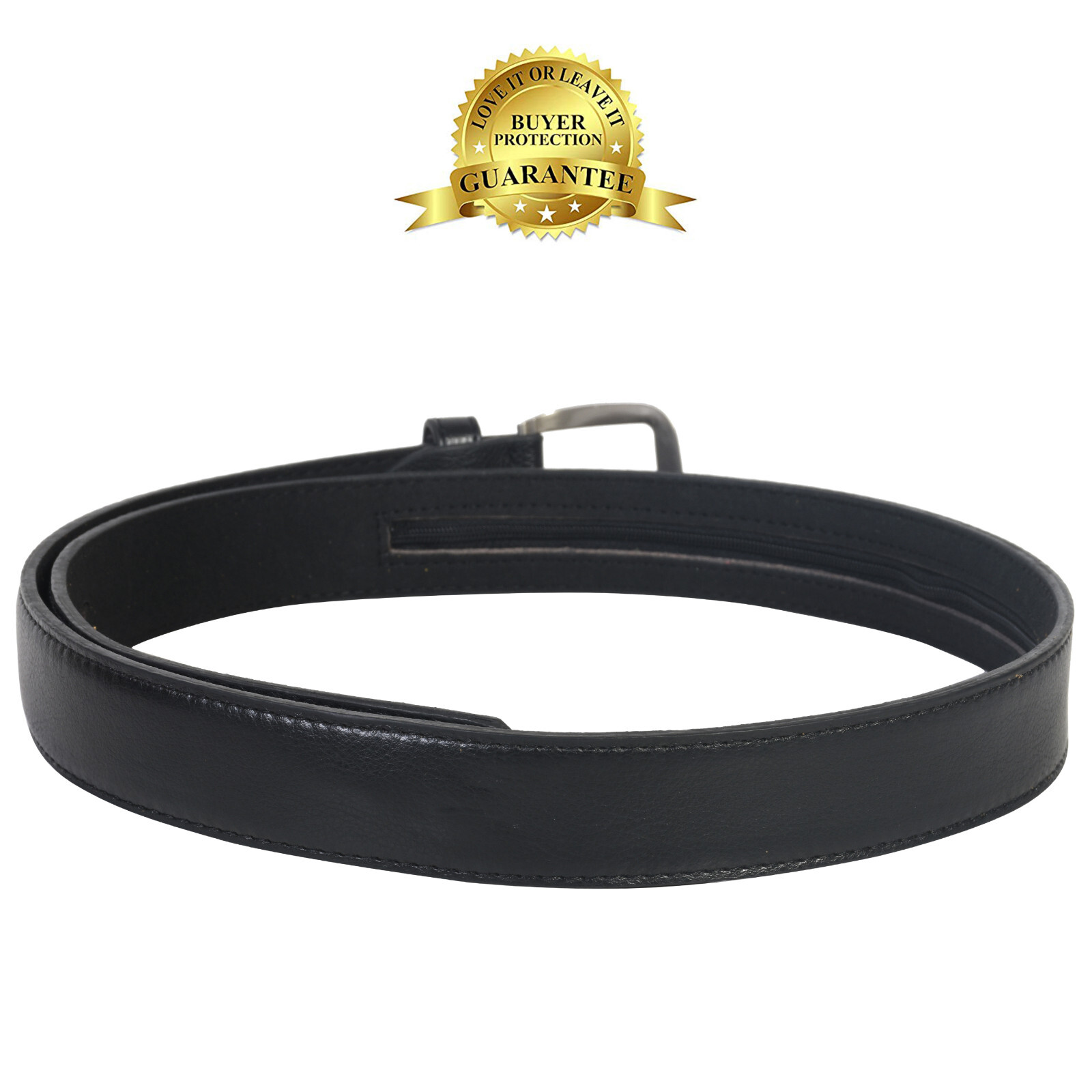 Genuine Leather Men Casual Money Zipper Safe Black Belt M.L.XL.XXL. 1.1/4″ Wide