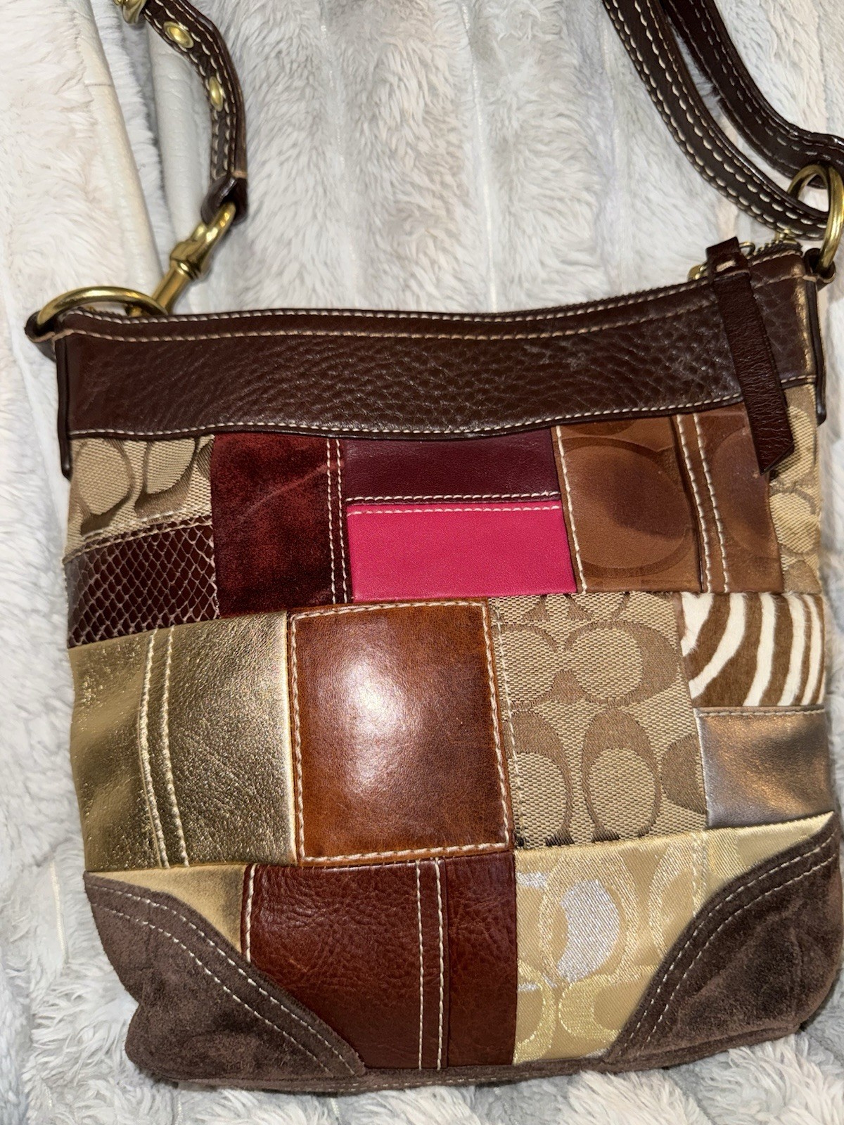 Coach Patchwork Shoulder Bag Item 10435 EUC Multicolor Gold Hardware