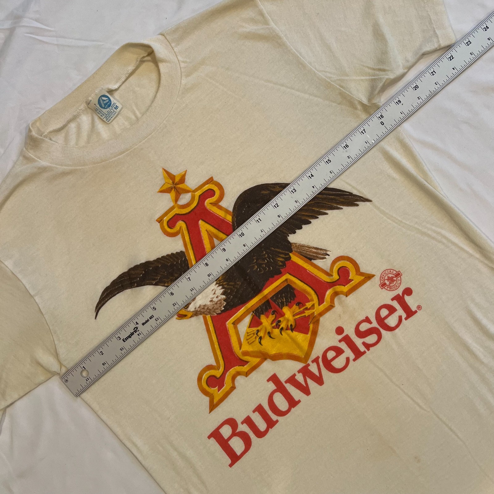 Vintage 80s Anheuser Busch Budweiser Eagle King Of Beers White Tee Size M Artex