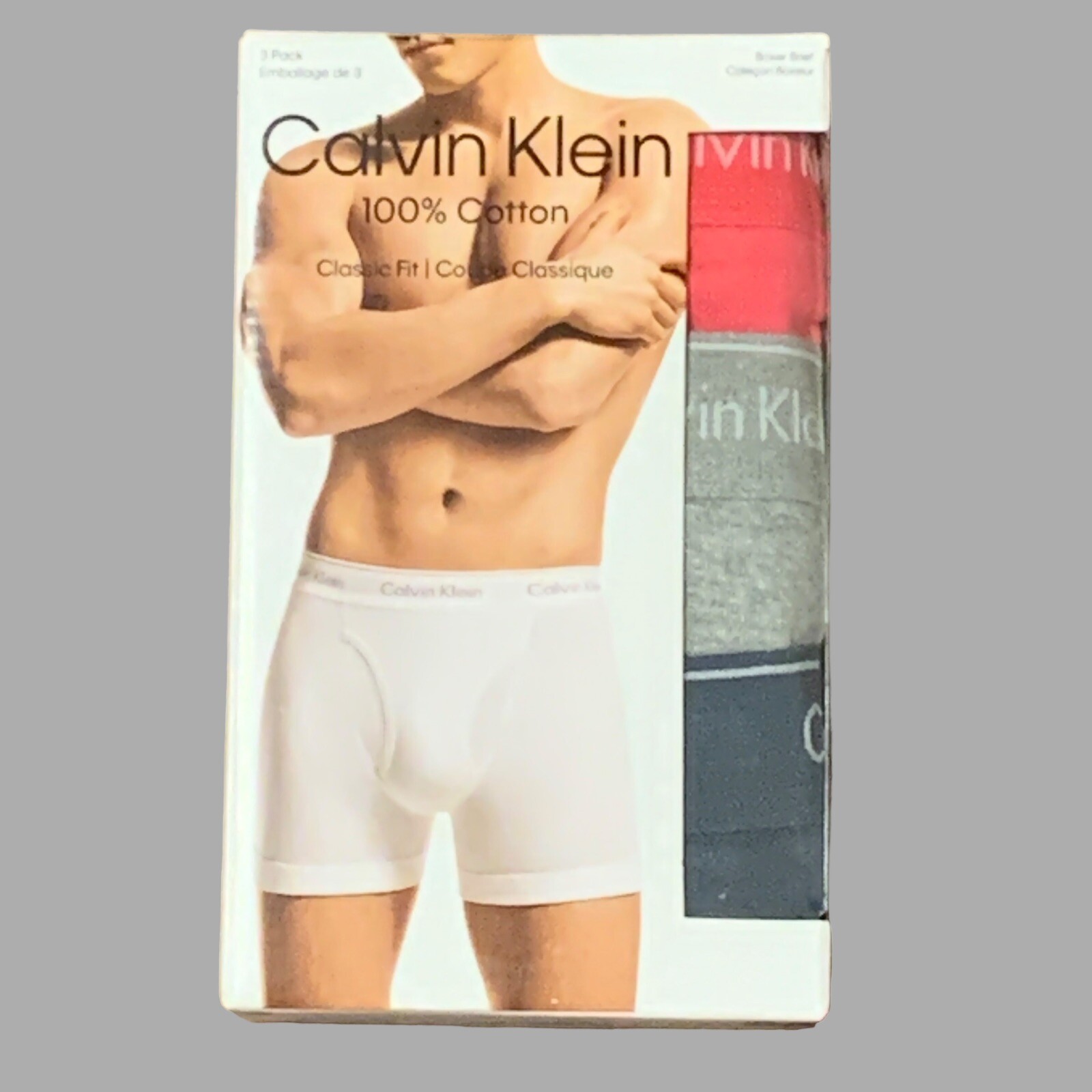 Calvin Klein Men’s 3-pack Cotton Classics Boxer Brief Size XL Lipstick/Grey/Edge