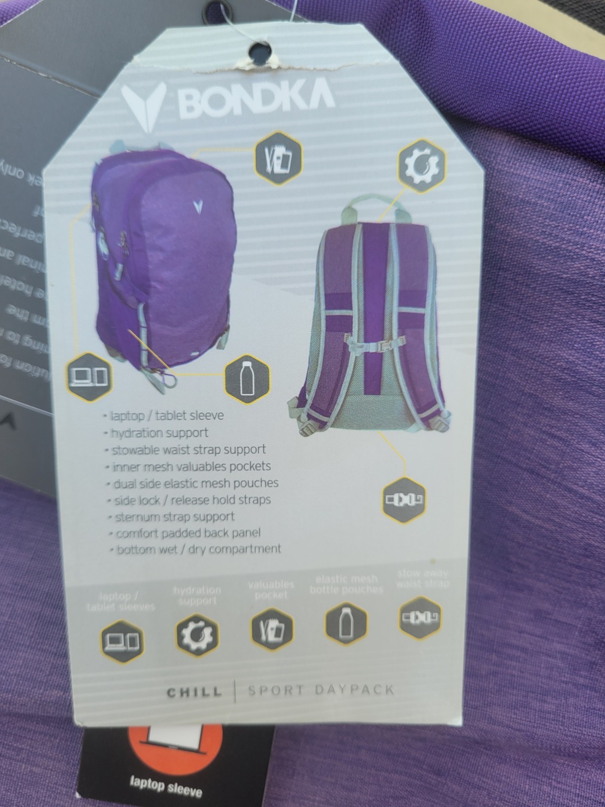 Backpack 19″ Padded Large Sports Outdoor School Bondka Bookbag Purple Chill NEW