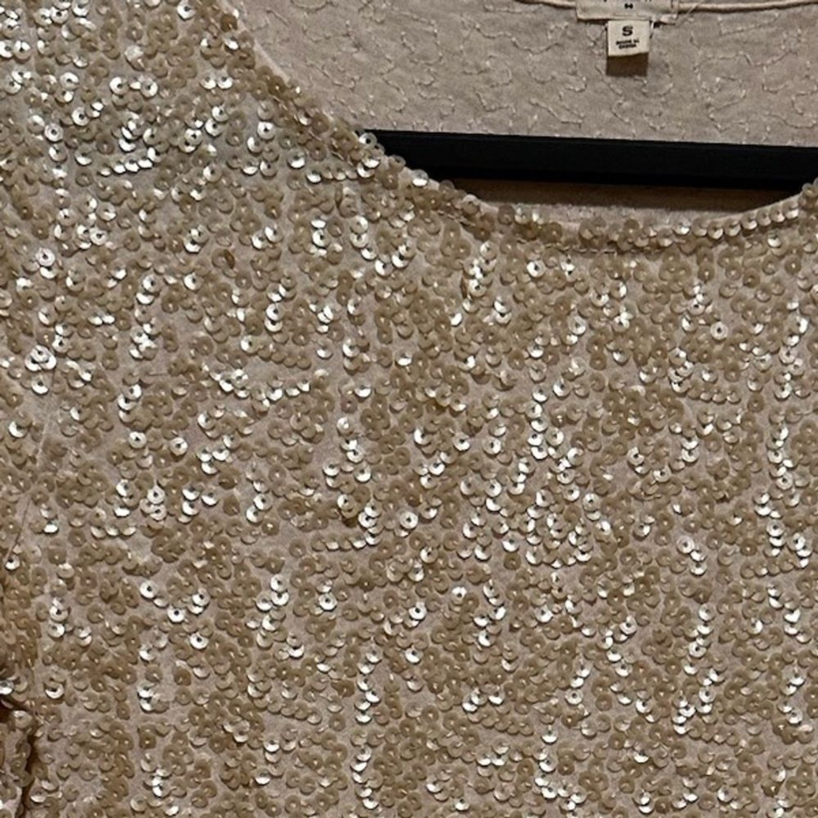 JCREW SEQUINED SPARKLY LONG 3/4 SLEEVE ROUND NECK PULLOVER TOP S