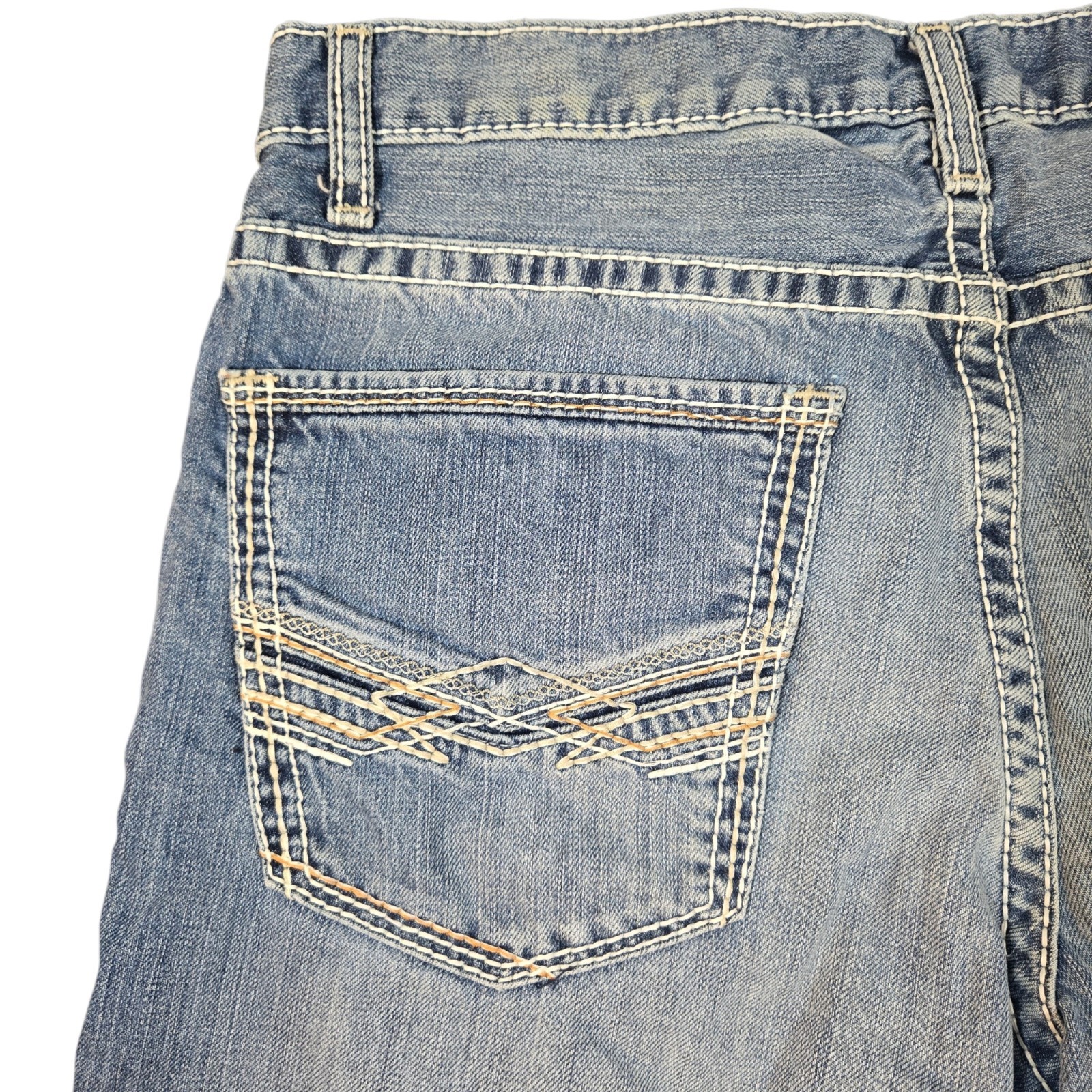 BKE Denim Ryan Straight Leg Mens Jeans Medium Wash Thick Stitch Size 32S 32×30