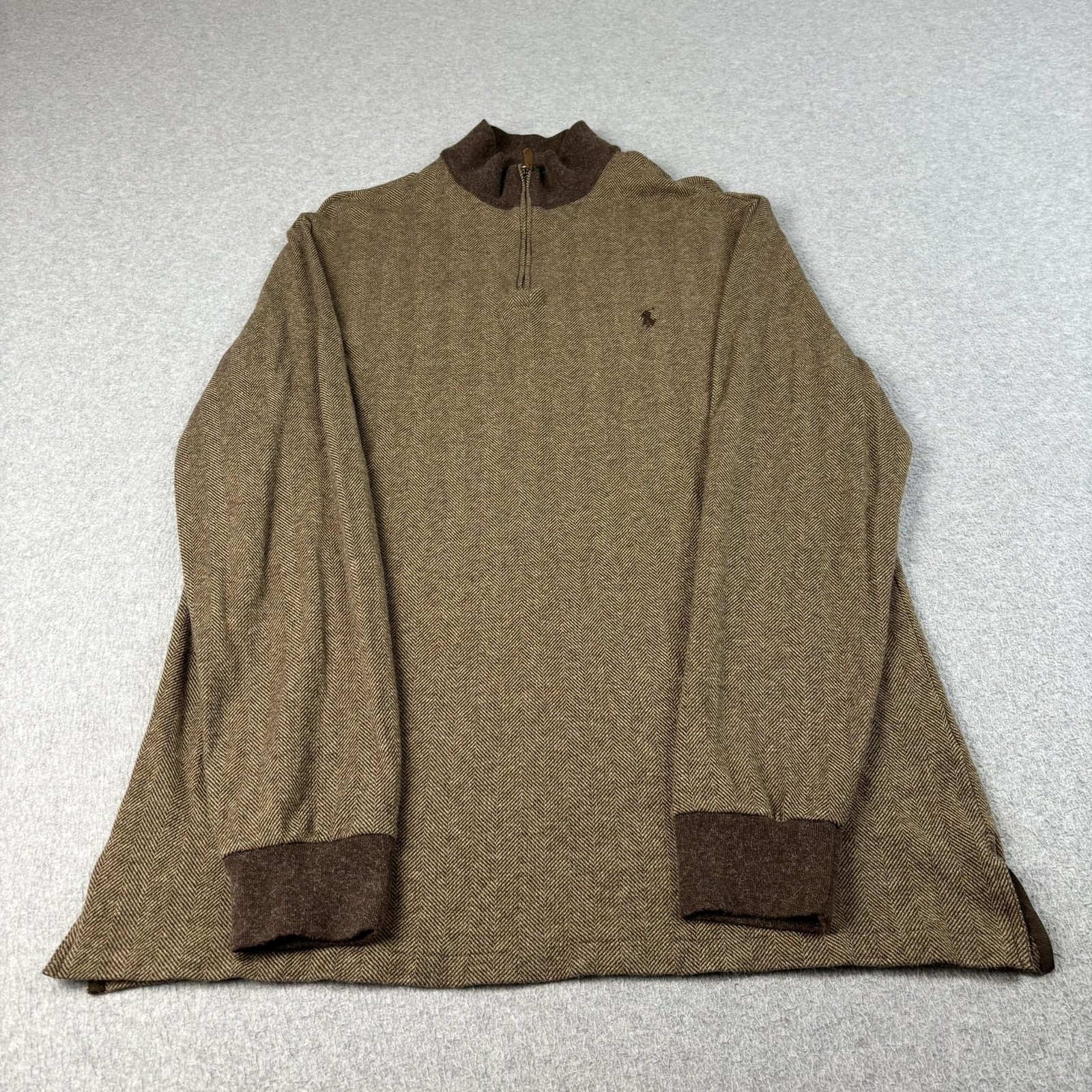Polo Golf Ralph Lauren Sweater Men Large Brown 1/4 Zip Mock Neck Heritage Classi