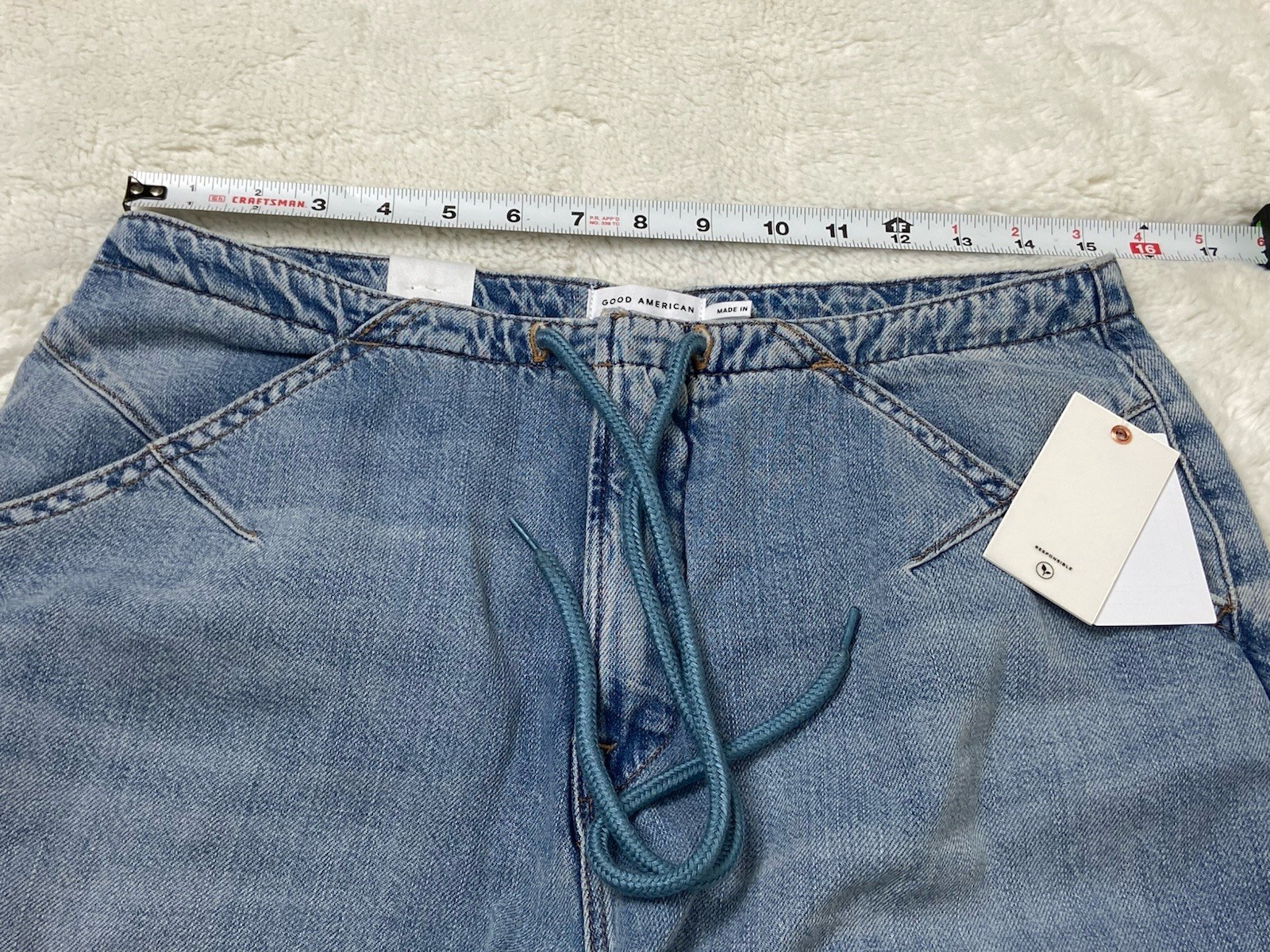 GOOD AMERICAN LITE LINEN DENIM PARACHUTE PANTS INDIGO794 Size 14/32 NEW