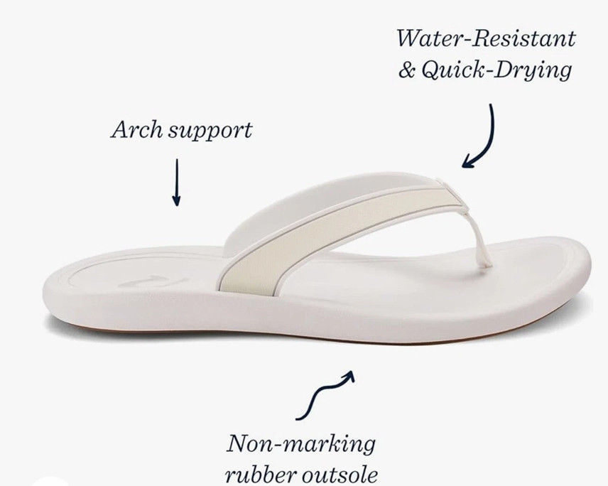 Women’s Olukai Kapehe White Flip Flop Sandal US Sizes 5-11 NIB!!!
