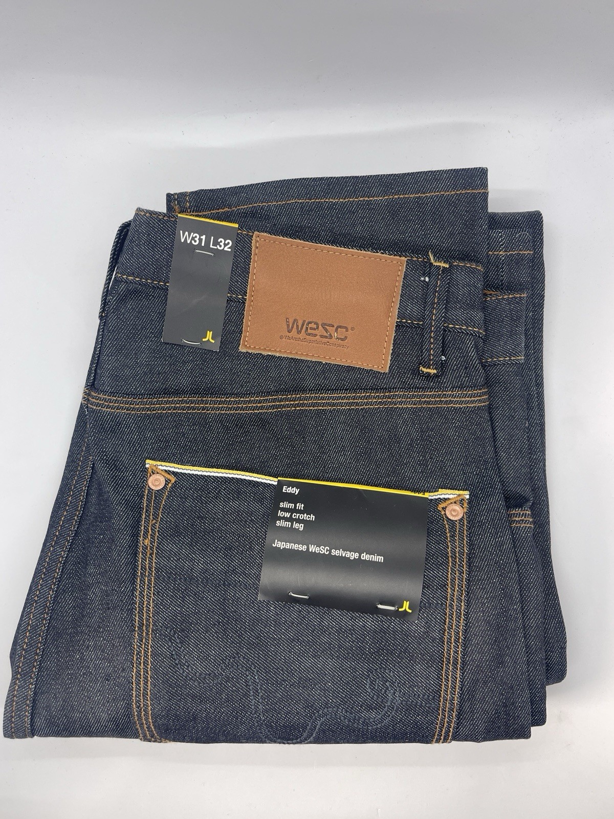 WESC Eddy Premium Jeans Men’s 31×32 JAPANESE SELVAGE Slim Fit Stretch Denim