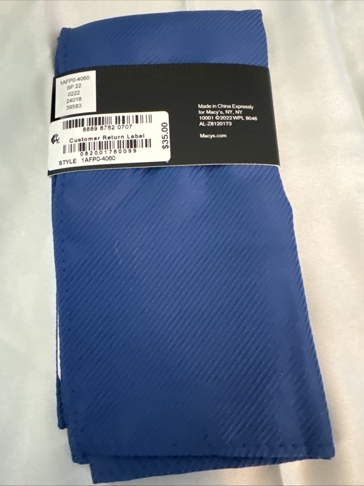 Alfani Mens Subtle Texture Solid Pocket Square Blue 12.5″x12.5″