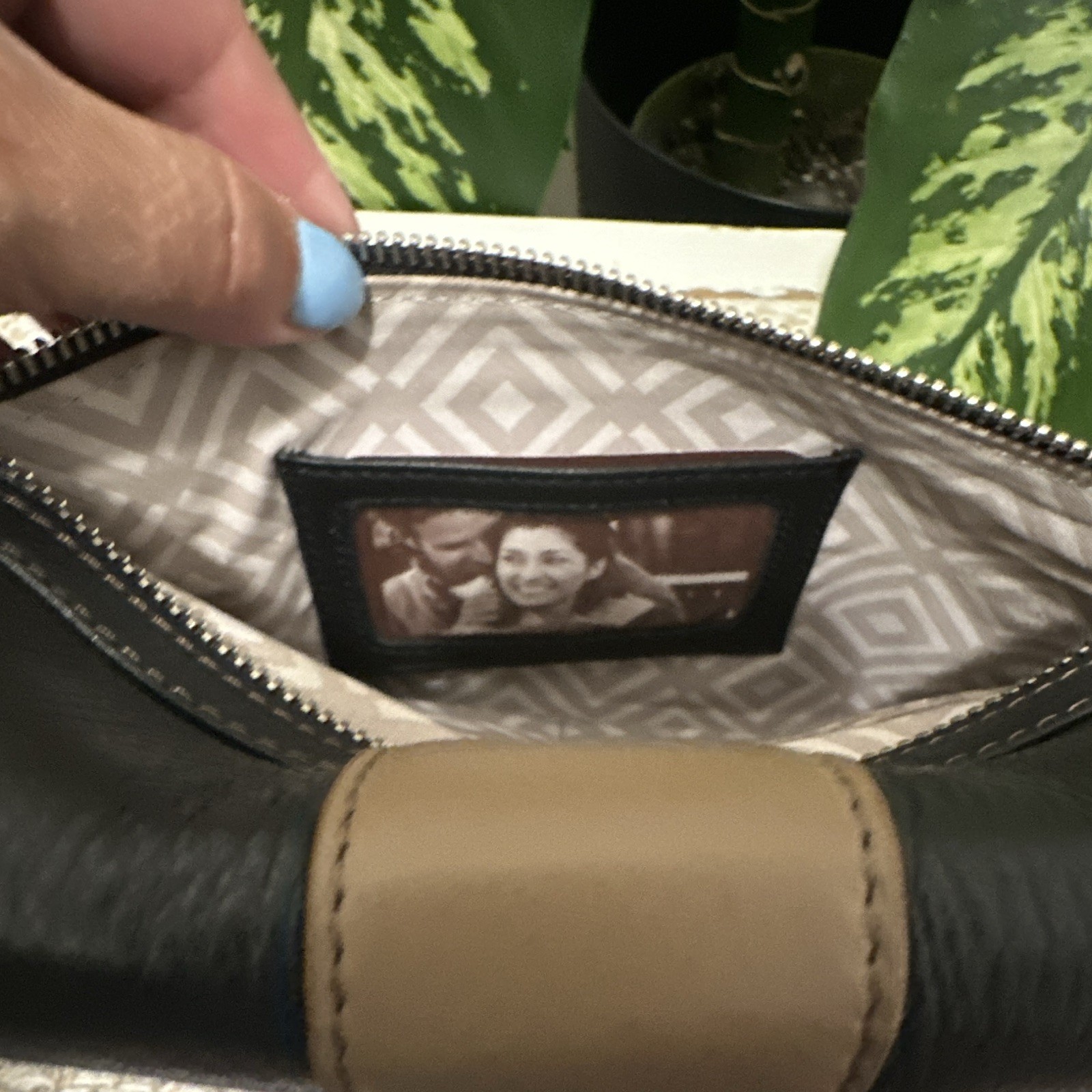Brighton Black Tan Geometric Crossbody Silver Buckle Zip Magnetic Lined Pockets