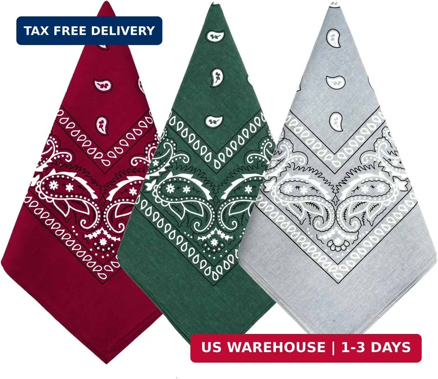 Bycc Bynn 3 Pack 100% Cotton Paisley Pattern Bandanas Face Mask Square Scarf Hea