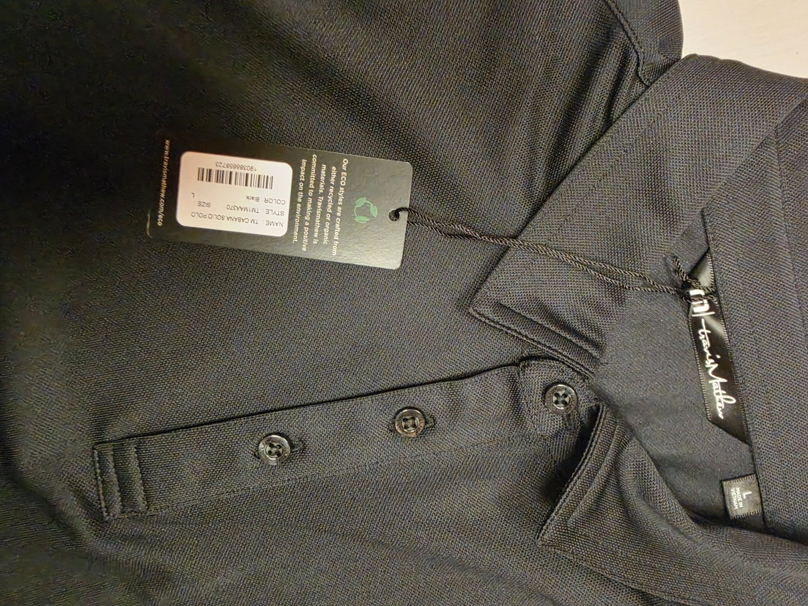 Travis Mathew Short Sleeve Golf Polo Shirt Black Men’s Cabana Solid Large