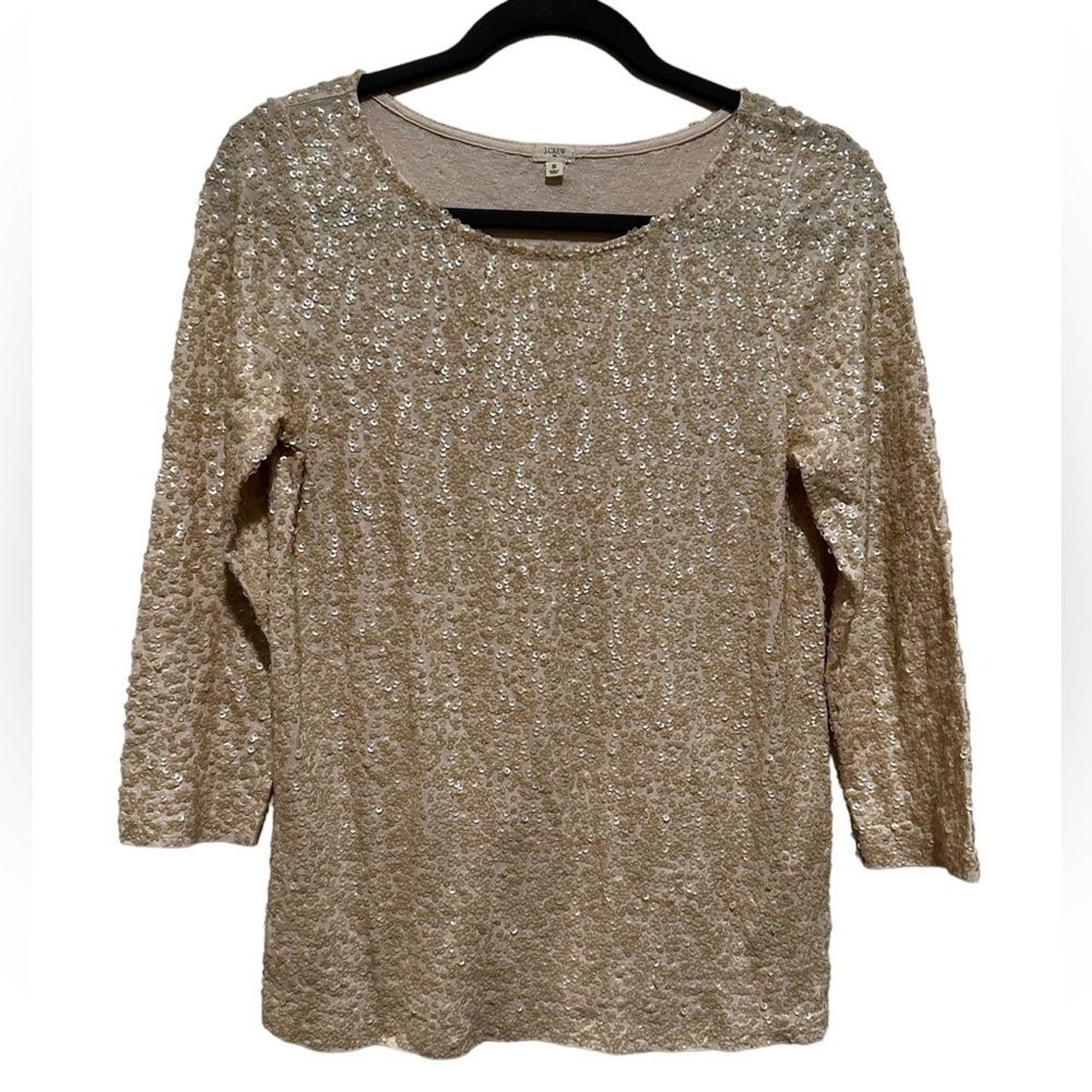 JCREW SEQUINED SPARKLY LONG 3/4 SLEEVE ROUND NECK PULLOVER TOP S