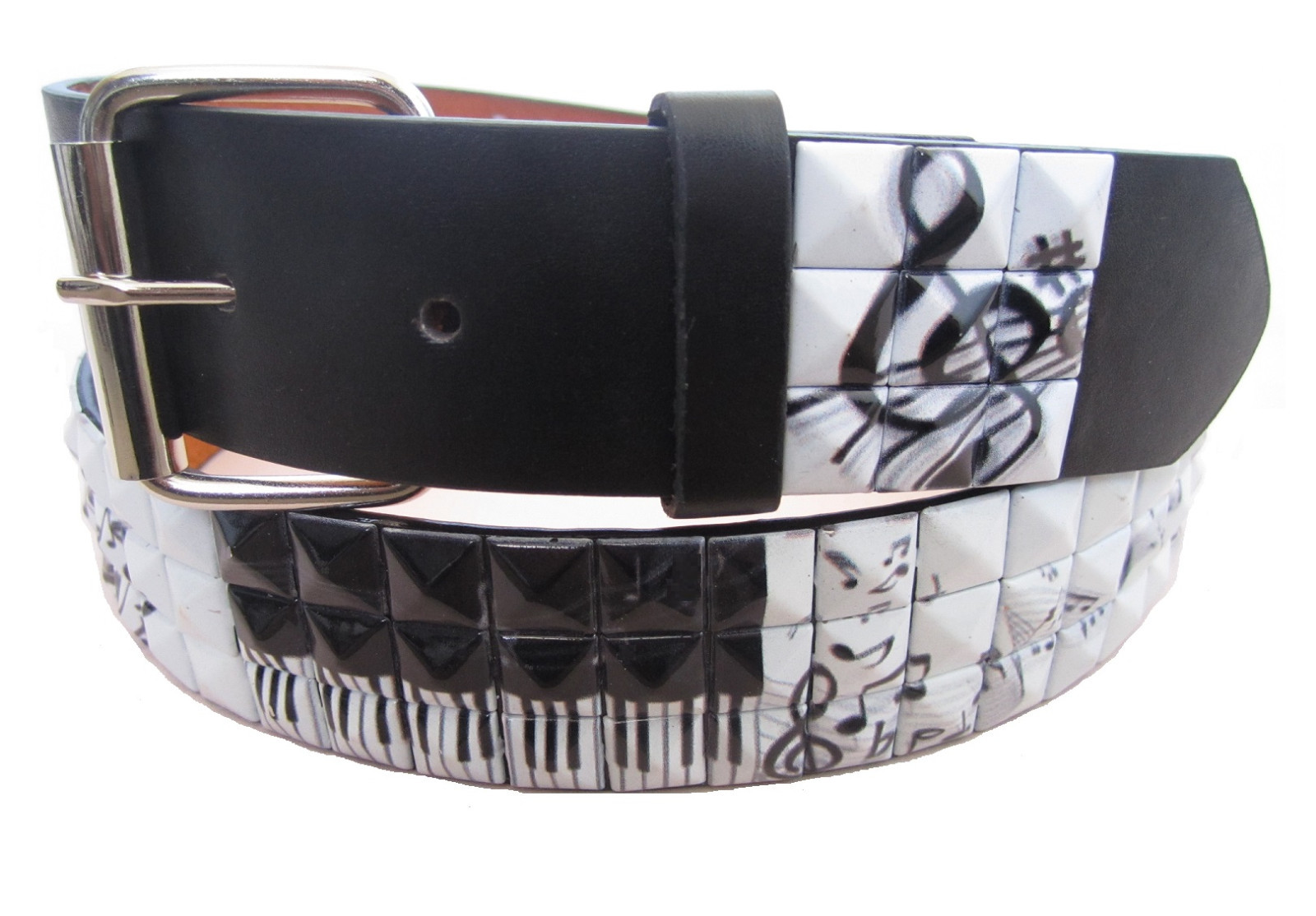 Music Notes Piano Whites Studded Leather Belt Jeans Dress Casual Party Punk Goth