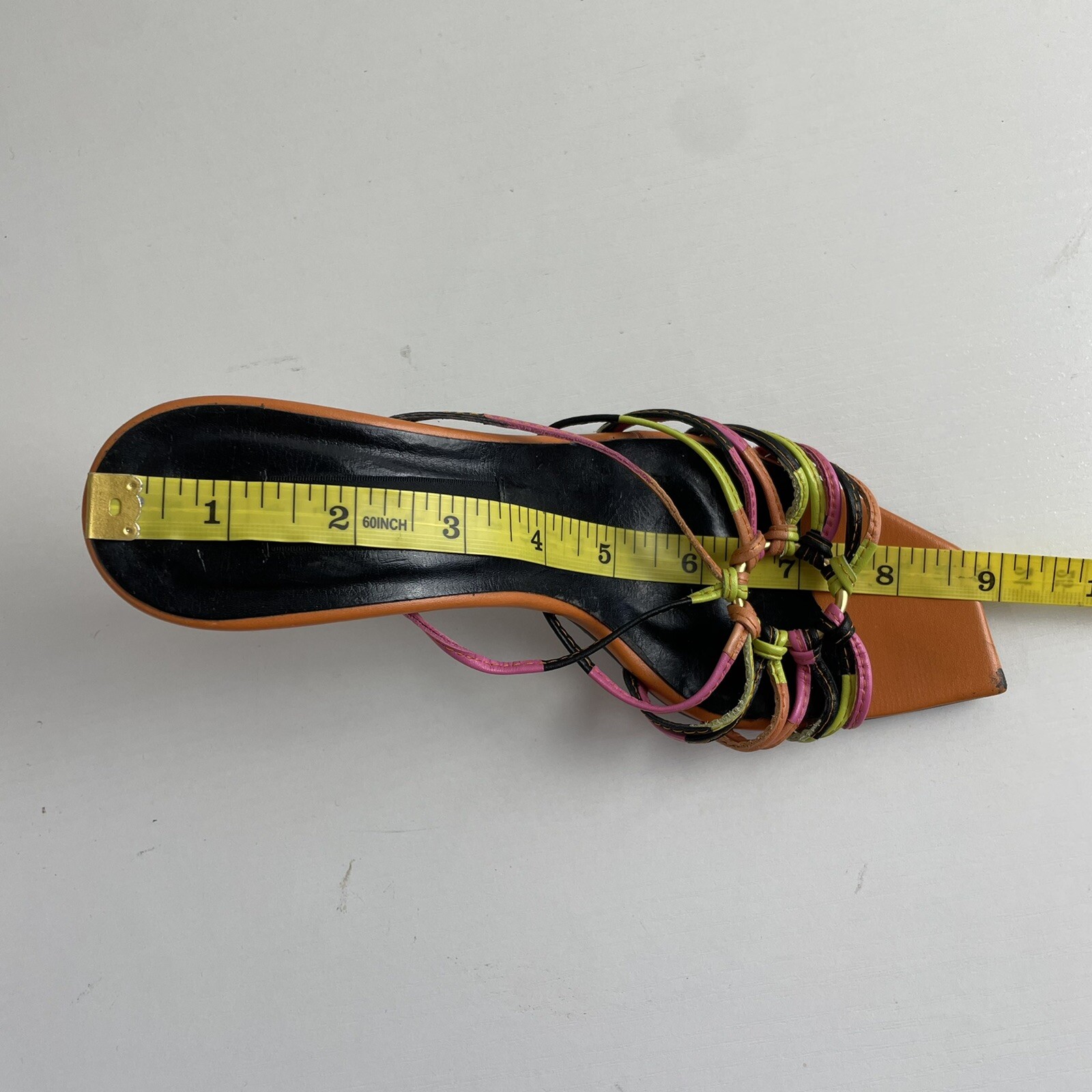 Y2K Vintage Morgan De Toi Heels 5 5.5 35 Orange Strappy Open Square Toe Stiletto