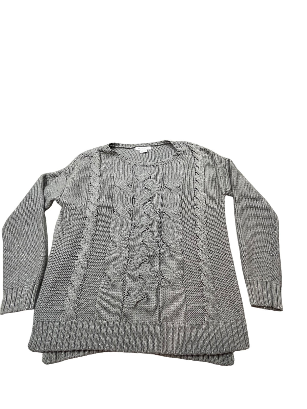 Liz Claiborne Womens Medium Gray Metallic Cable Knit Sweater Acrylic Blend