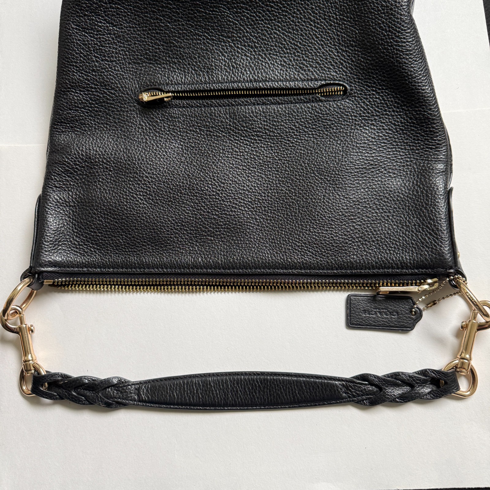 Coach Shoulder Bag Abby Duffle Pebbled Leather Bag w/Charm Black Very Nice EUC