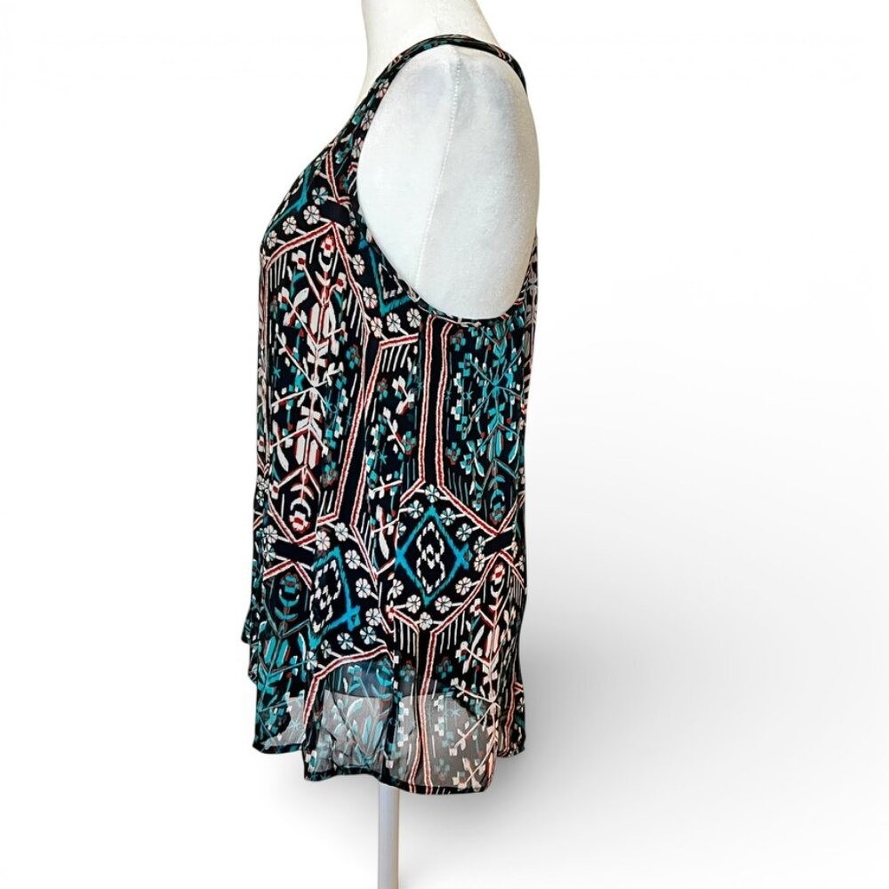 Boho Chic Silk Racerback Halter Blouse M Top Geometric Ikat Print Southwestern