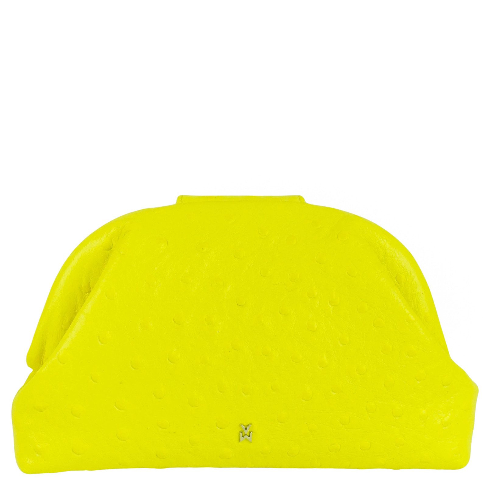 Amina Muaddi Camelia Ostrich Embossed Clutch in Yellow