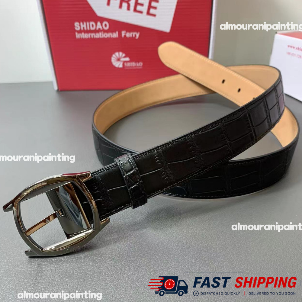 Bid CARTIER Black Crocodile Leather Belt Gunmetal Santos Silver Buckle Mens Gift