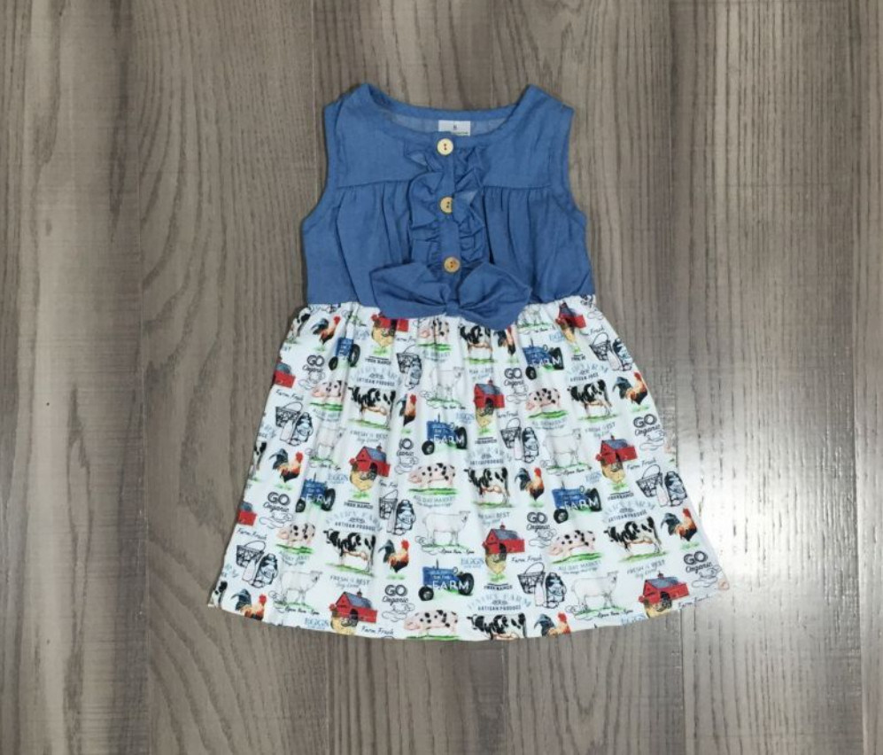 NEW Boutique Farm Animals Cow Pig Girls Chambray Dress
