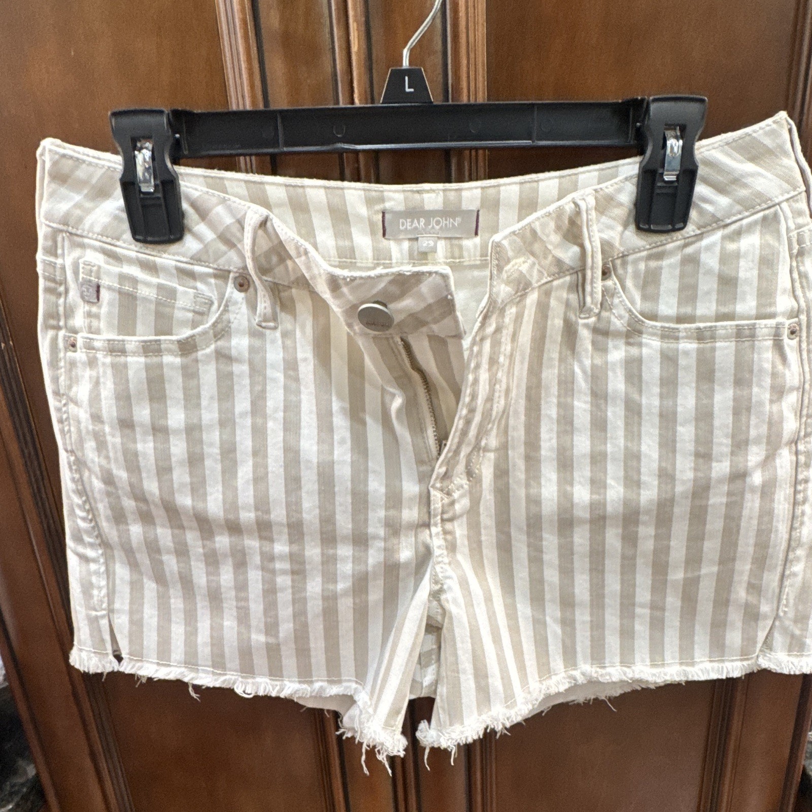 Dear John American Classic Women’s 29 Beige/White Striped Denim Cutoff Mid Rise