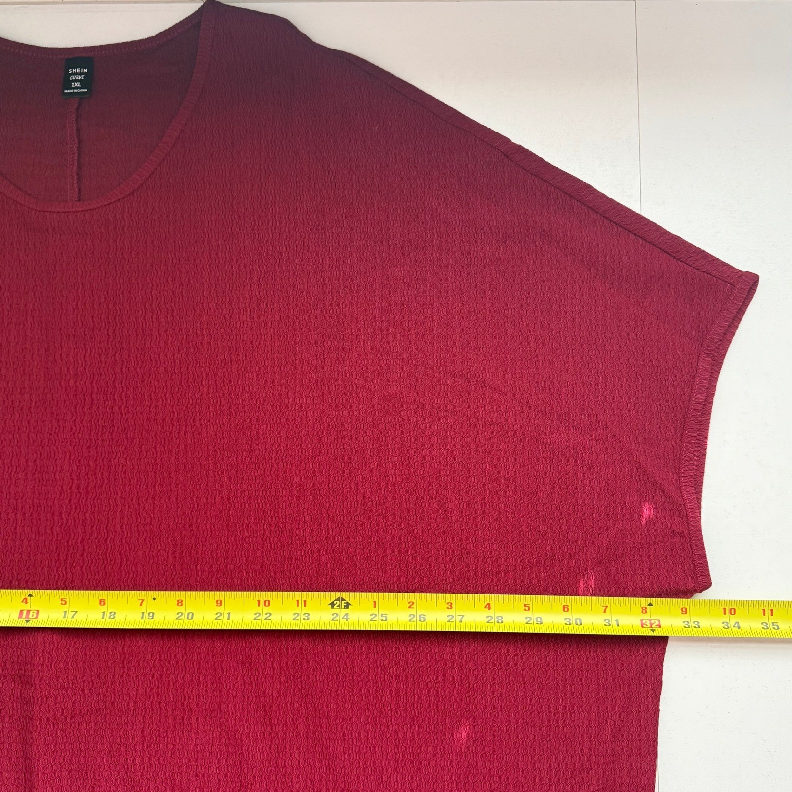 SHEIN Curve Burgundy Batwing Sleeve Textured Tunic Top 1XL Plus Size Wine Red