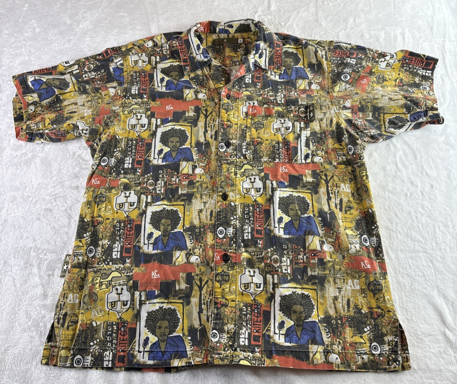 Vintage 90s American Colors Reggae Hip Hop Collared Shirt Size XL Art To Wear