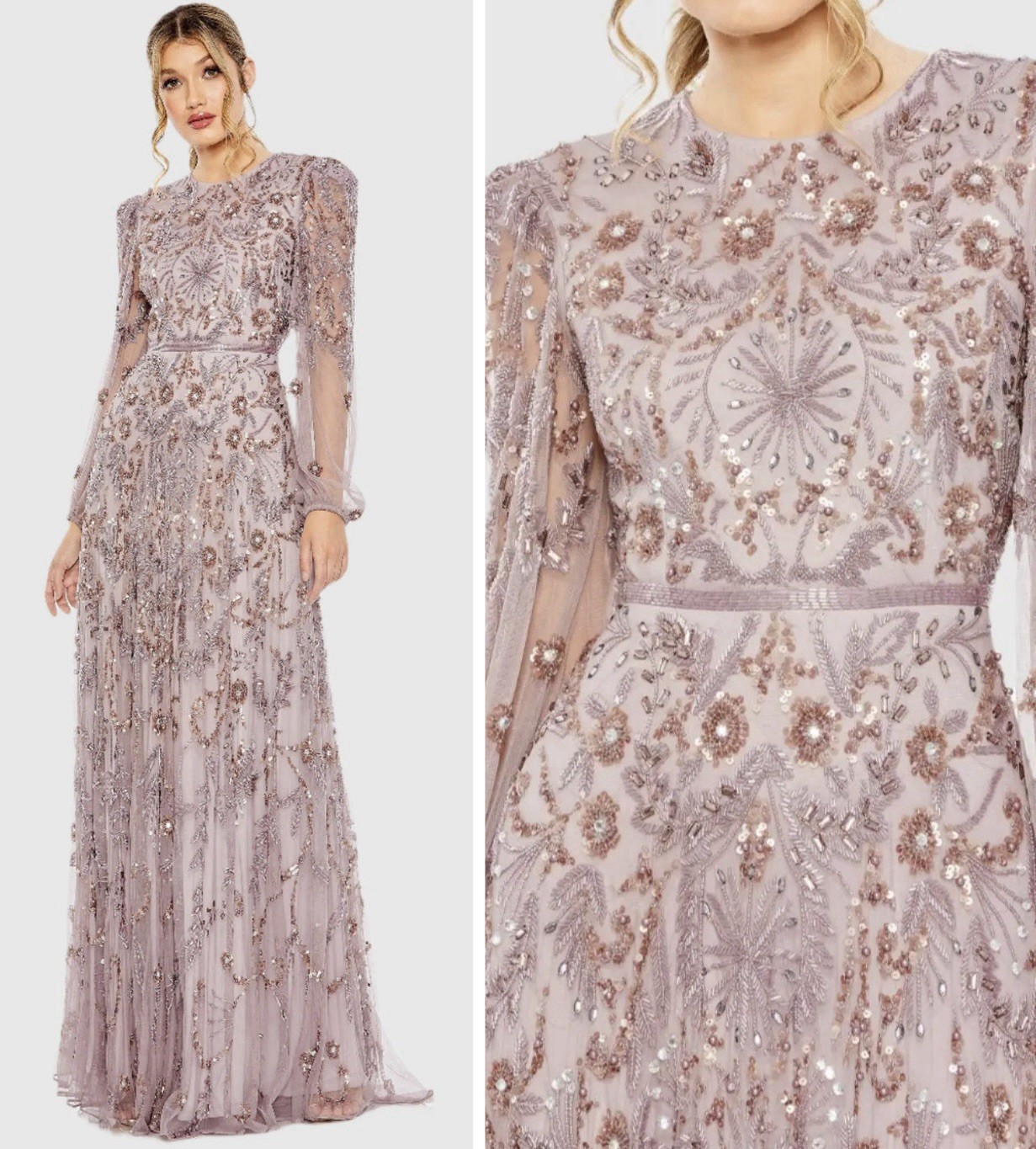 Mac Duggal 93930 Embellished A-Line Gown Size 8 Beaded Heather Evening Dress NWT