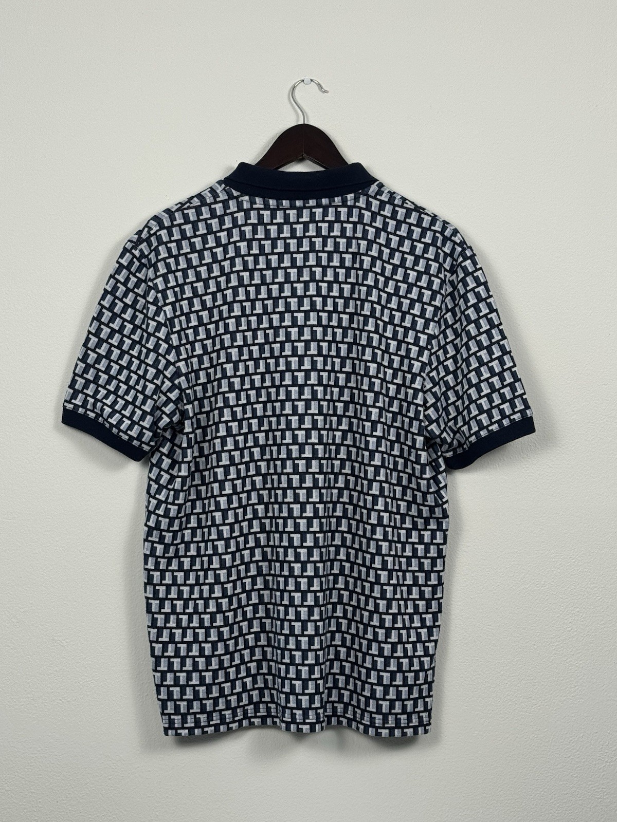 Ted Baker London Polo Shirt Mens Size 5 US XL Blue Geometric Pattern