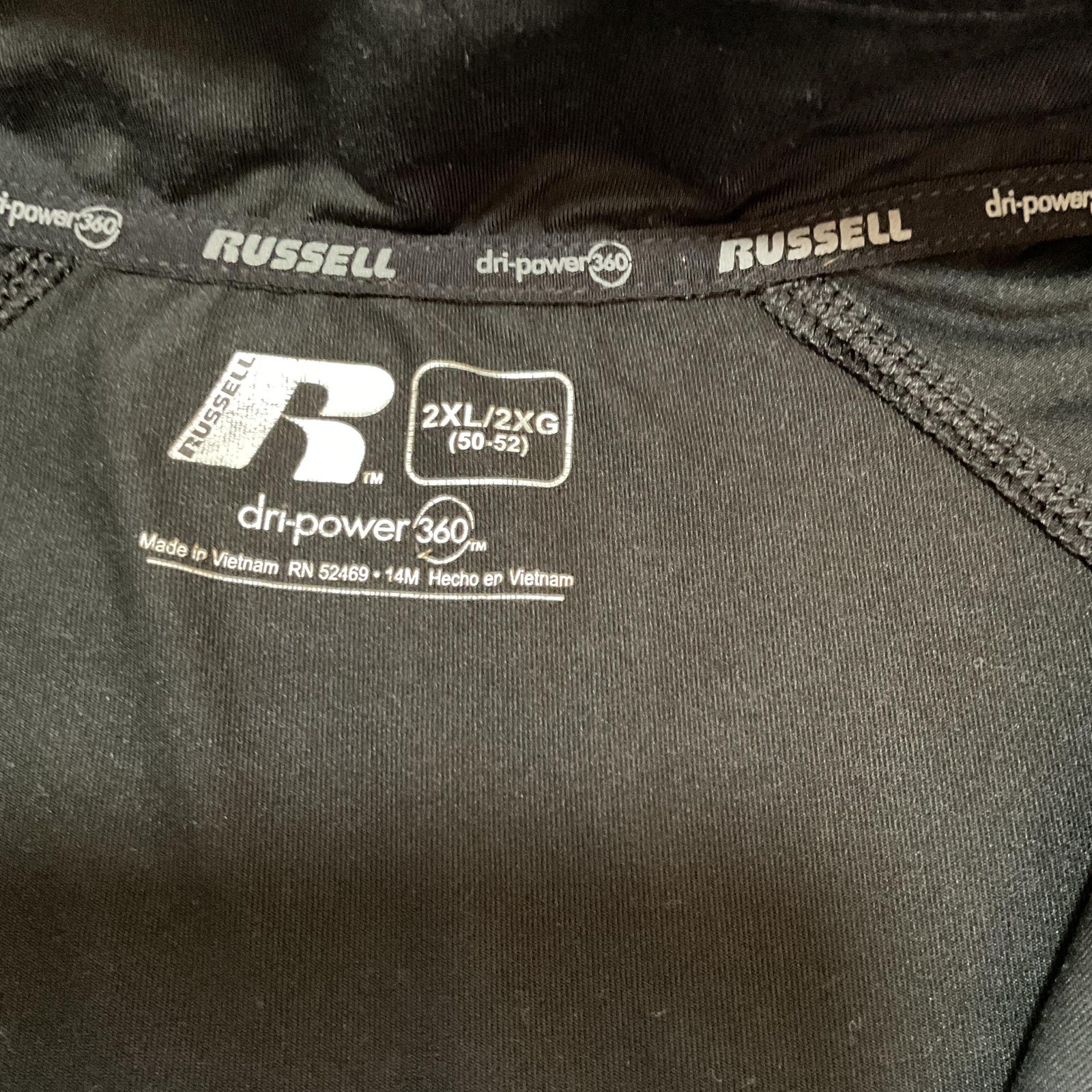 Russell Shirt Mens 2XL Black Dri-Power 360 1/4 Zip Pullover Athletic Performance