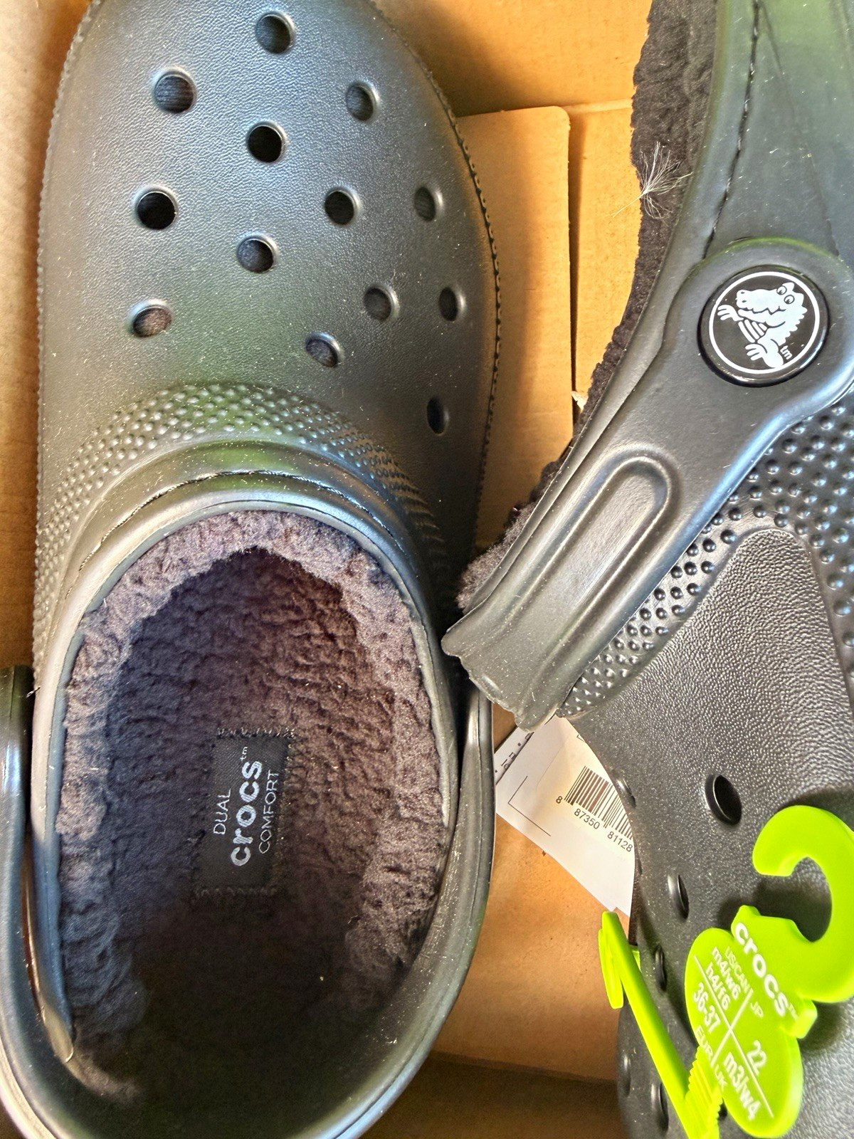 Crocs Unisex Lined Clog Black Solid Logo Leather Upper US 6 EU 36-37