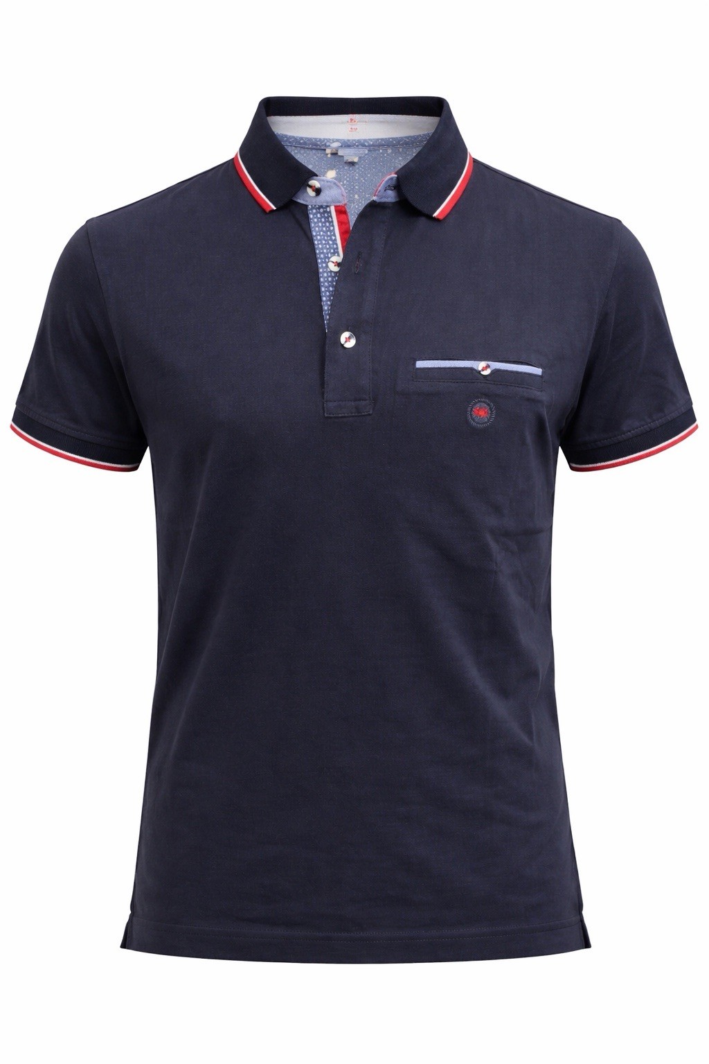 Mens Crab Half Sleeve Polo Shirt Solid Color Blue Anti-Styrum Fabric Pocket