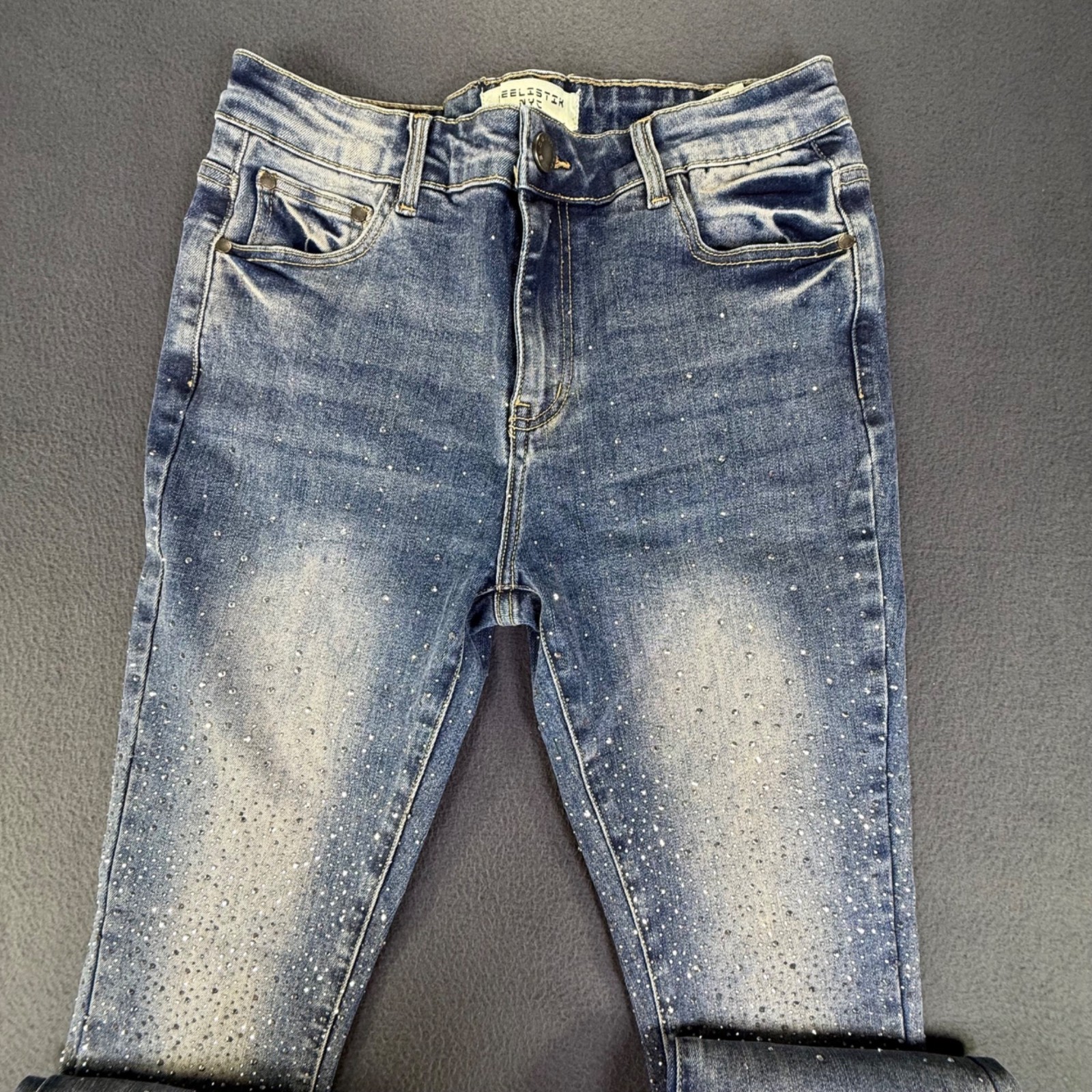 REELISTIK DIAMOND STUD STACKED PREMIUM DENIM DISTRESSED MENS SZ 32×35 ROCKSTAR
